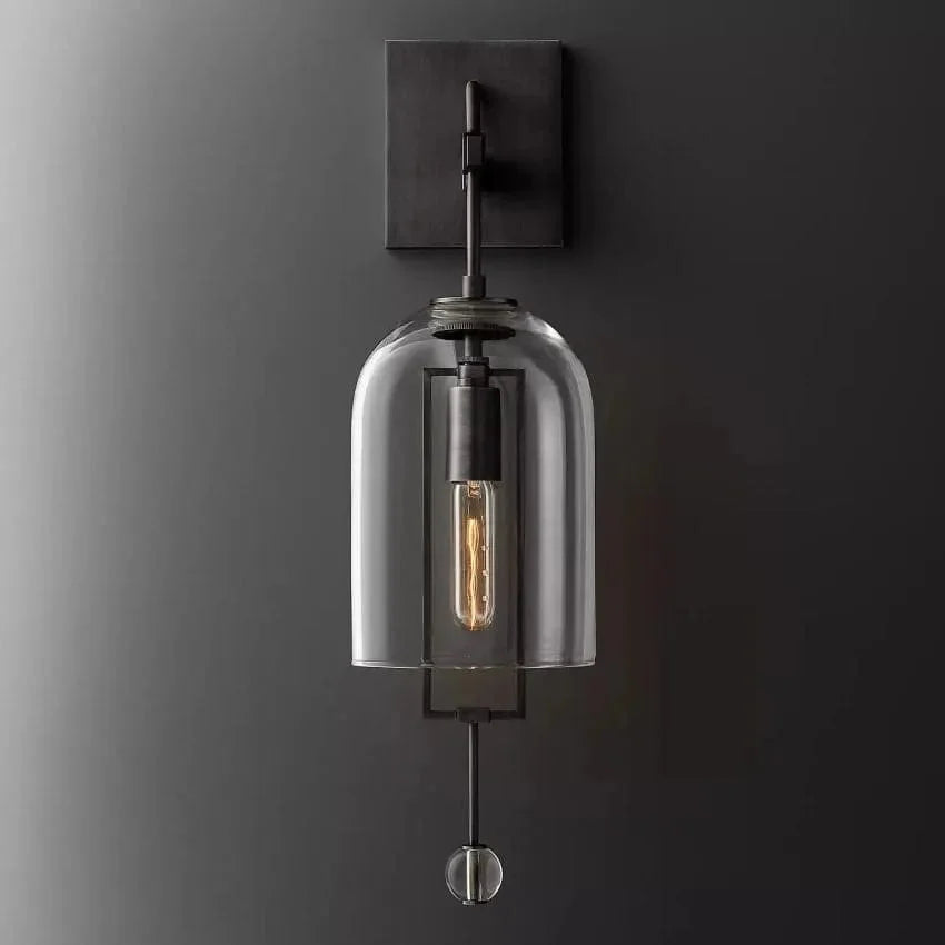 Black Glass and Copper Bell Wall Light for Hallway Living Room & Bedroom – Modern Vertical Sconce Casalolalights Luxury