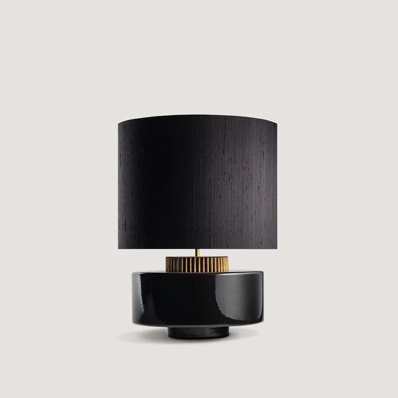 Black Ceramic Table Lamp | Sculptural Designer Lighting with Brass