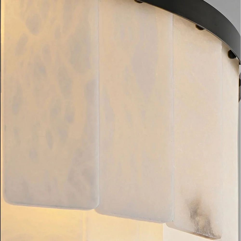 Tiered Alabaster Semi Flush Chandelier | Blackened Copper Frame | Designer Ceiling Light