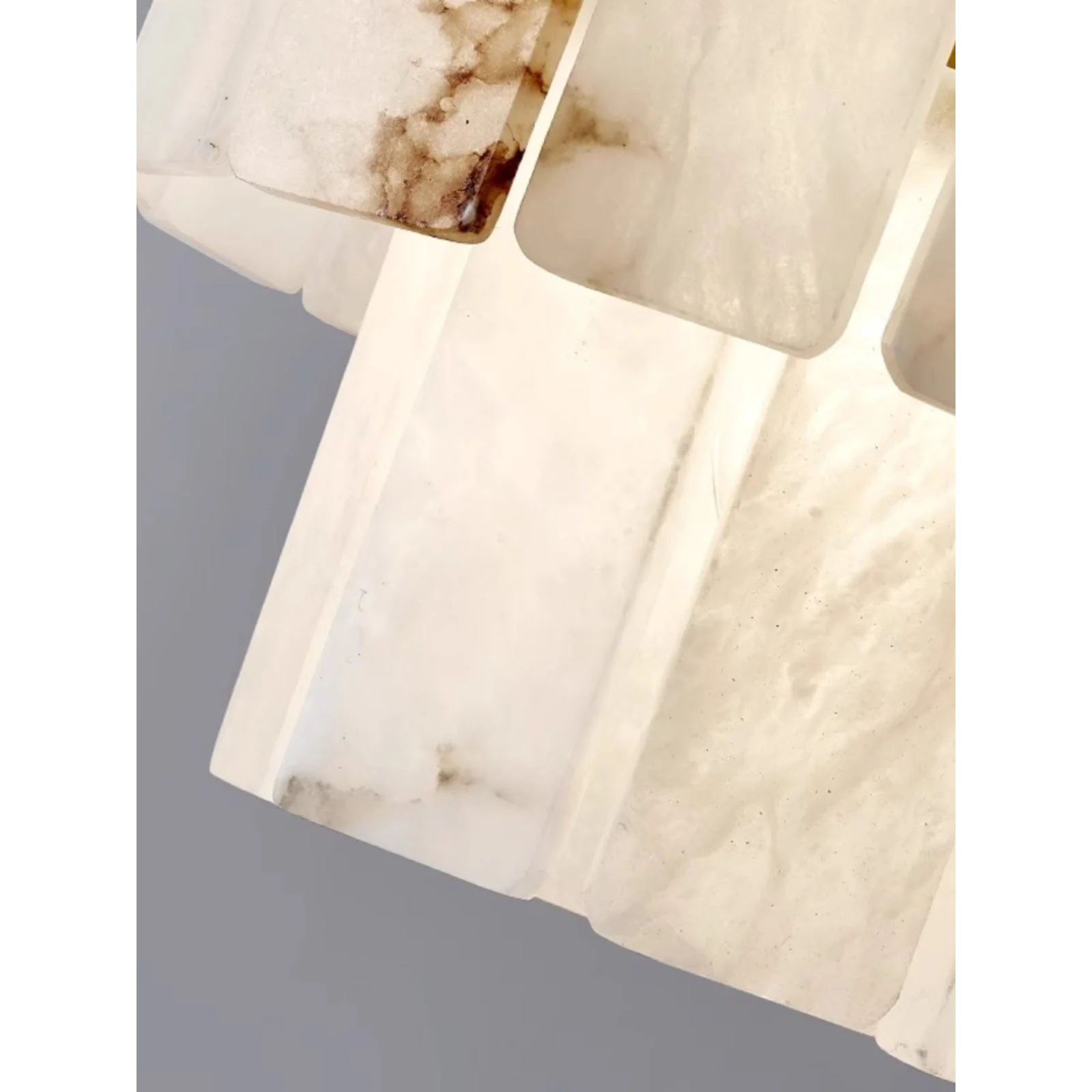 Tiered Alabaster Semi Flush Chandelier | Blackened Copper Frame | Designer Ceiling Light