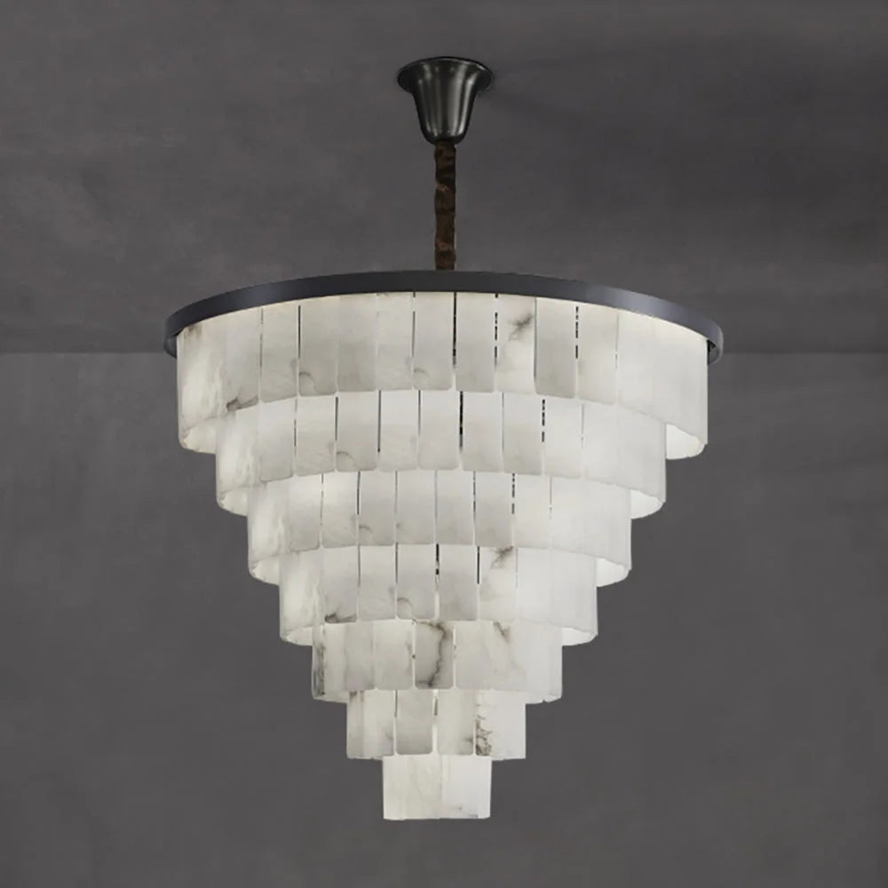 Black Alabaster Tiered Chandelier – Natural Stone Round Pendant Light Casalolalights Luxury Lamps for Interior Designers
