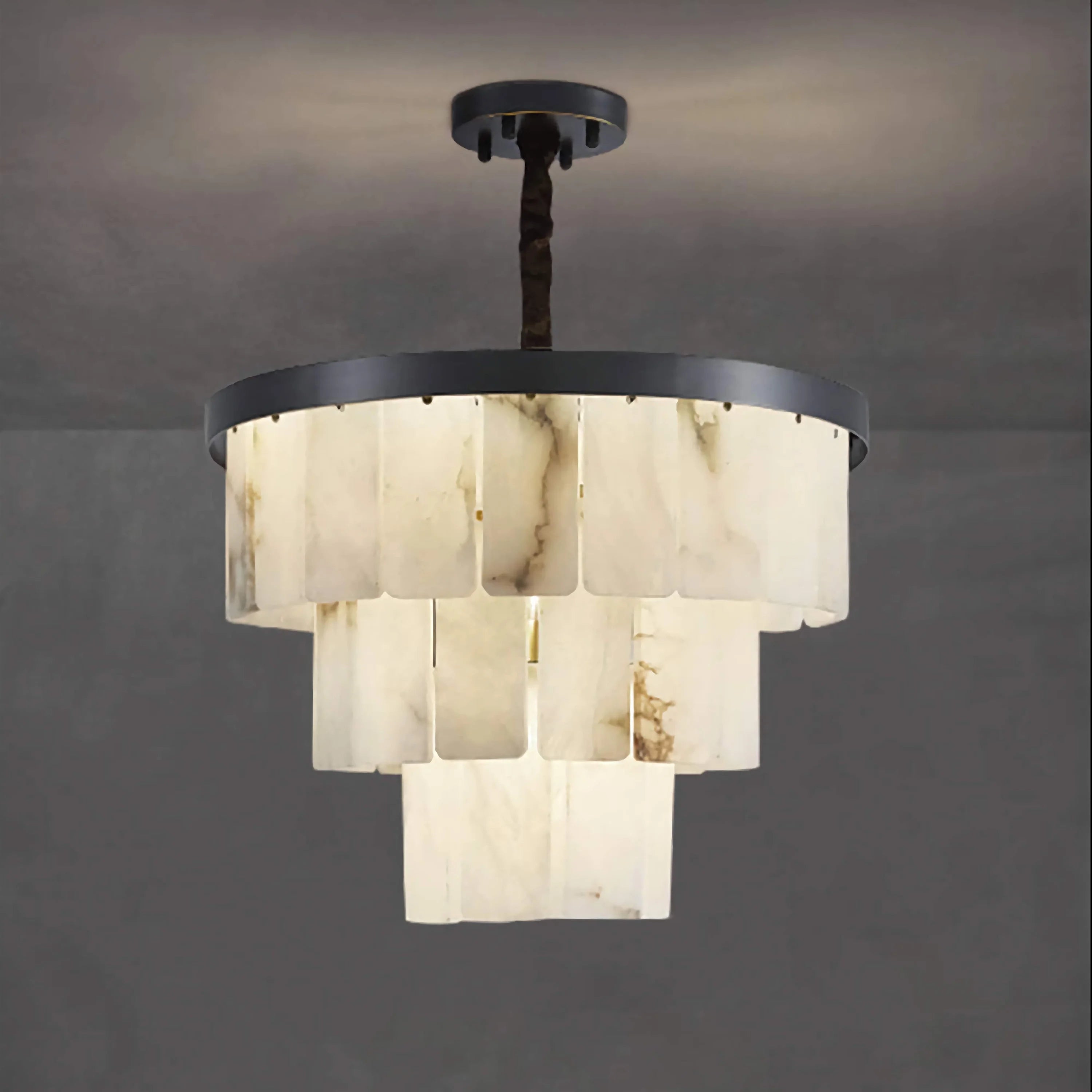 Black Alabaster Tiered Chandelier – Natural Stone Round Pendant Light Casalolalights Luxury Lamps for Interior Designers