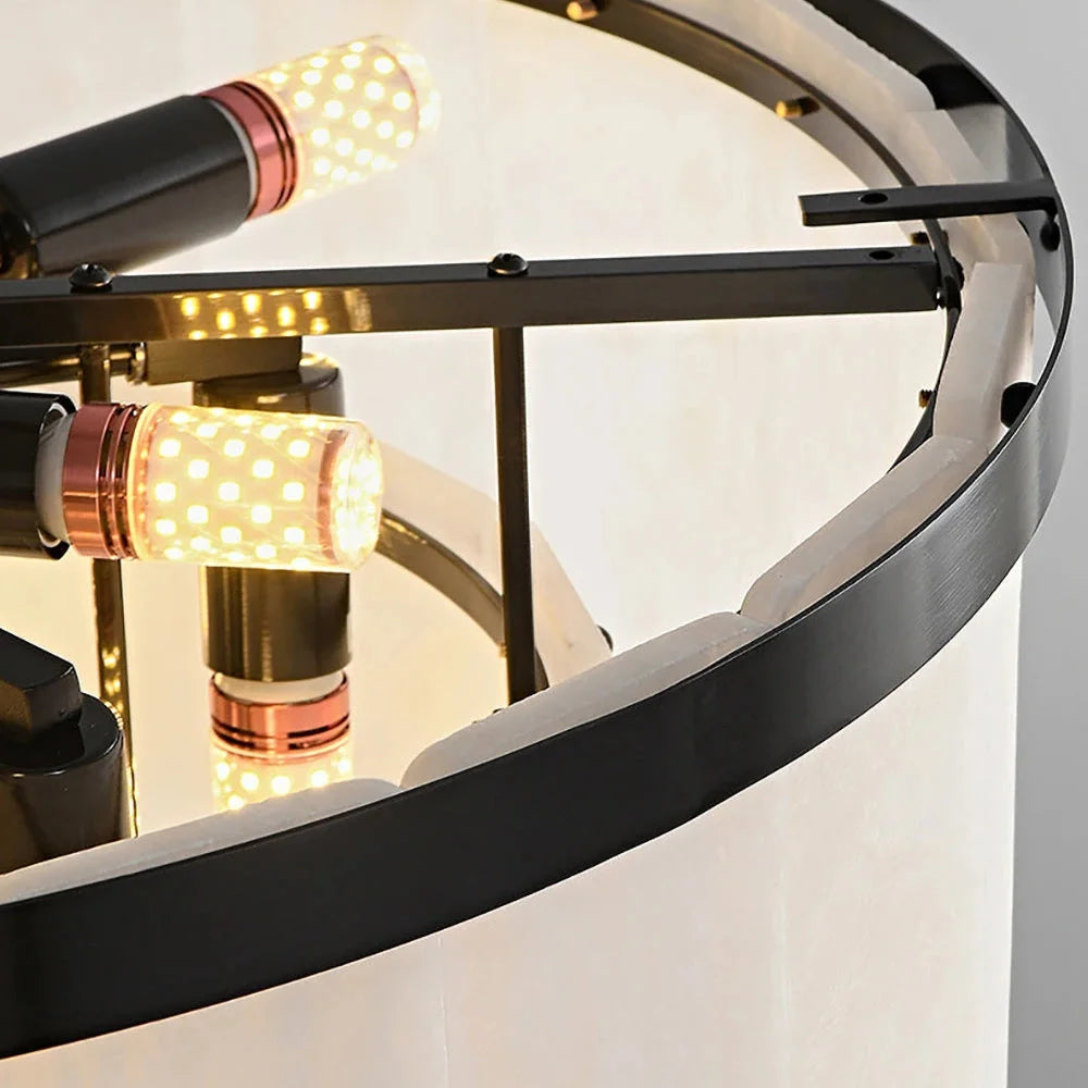 Tiered Alabaster Semi Flush Chandelier | Blackened Copper Frame | Designer Ceiling Light