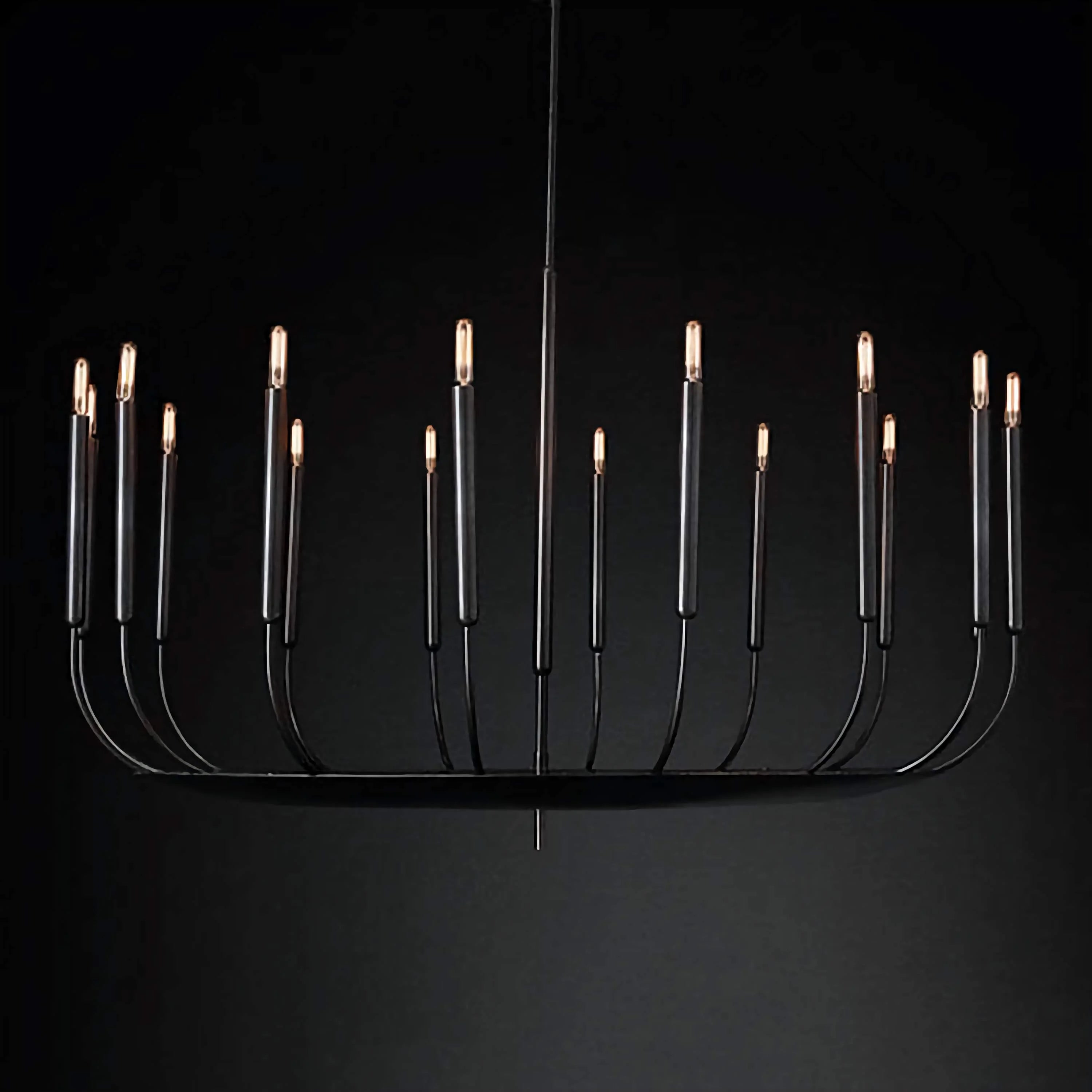Black Slender Copper Candle Chandelier | Modern Pendant Lighting for Dining Room | Sculptural Candelabra Fixture