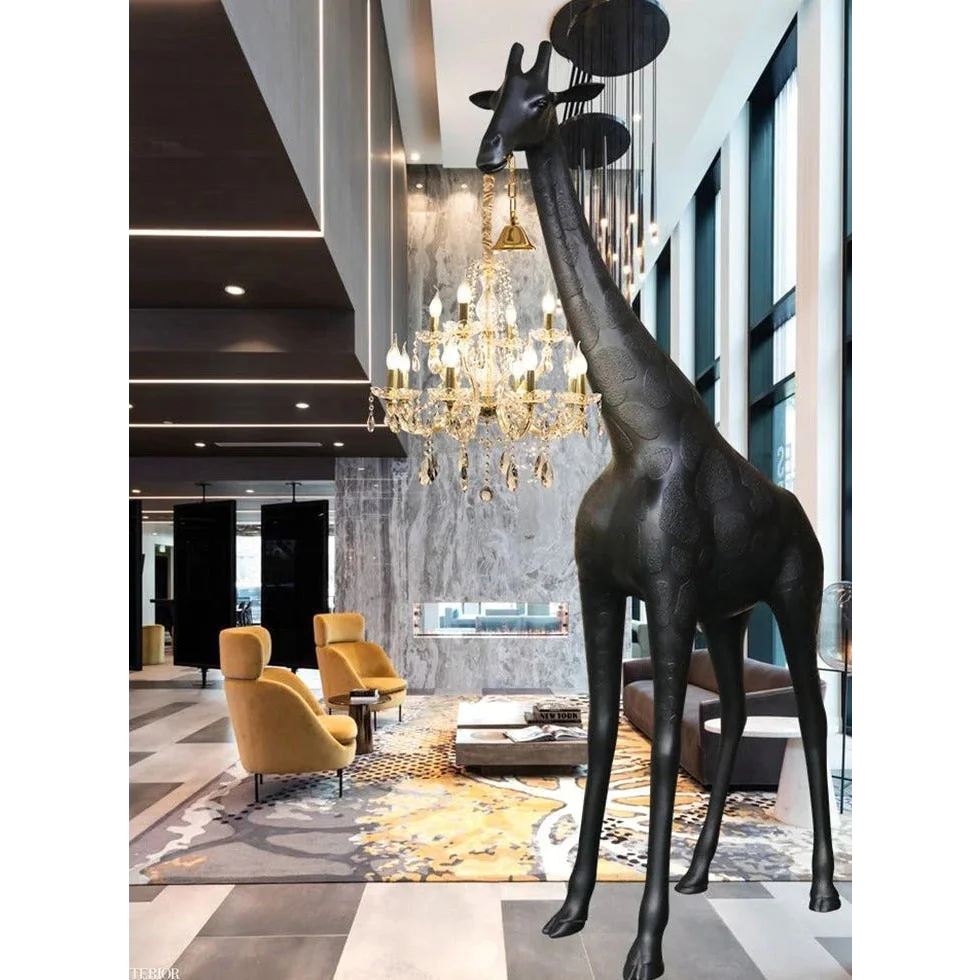 Tall Floor Lamp for Living Room Stairs | Sculpture with Crystal Chandelier | Black Giraffe Casalolalights Luxury Lamps