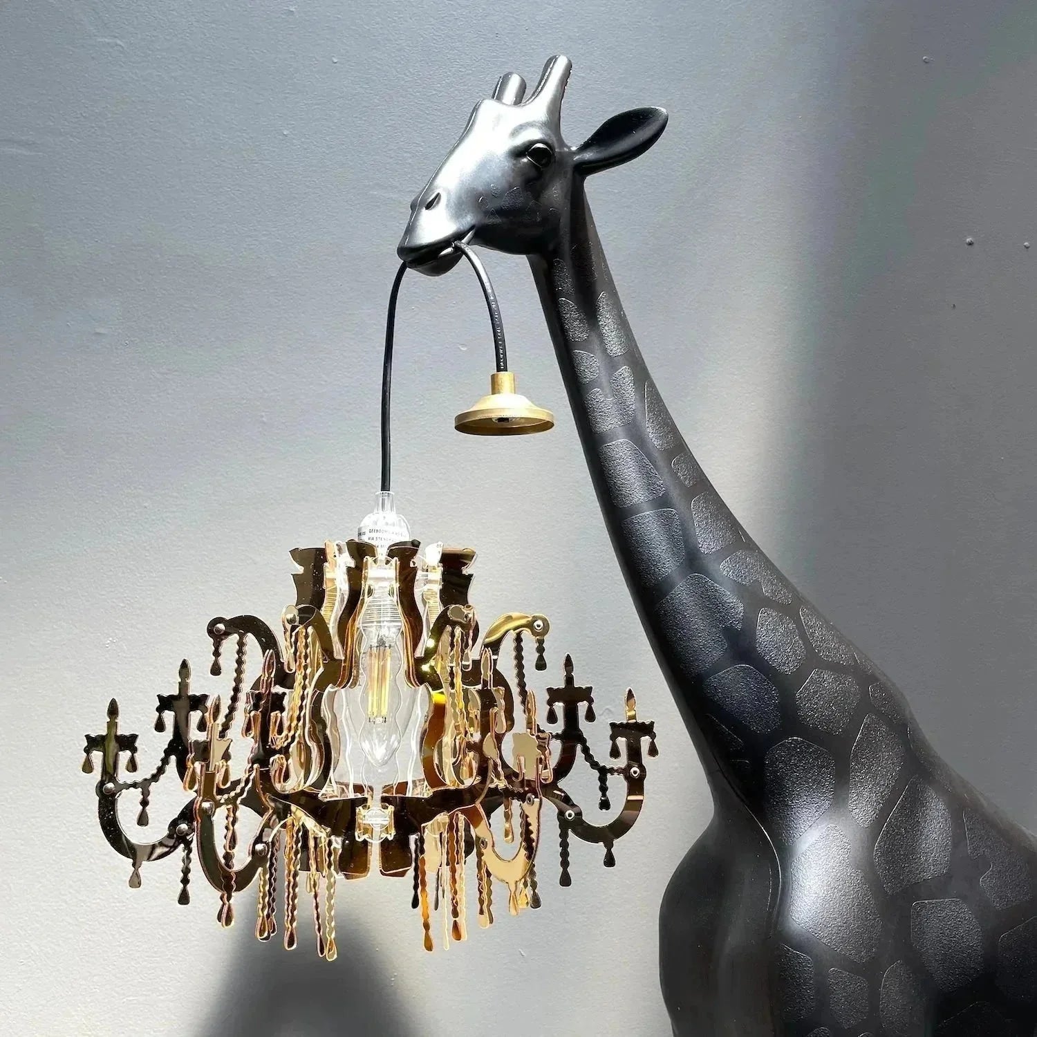 Tall Floor Lamp for Living Room Stairs | Sculpture with Crystal Chandelier | Black Giraffe Casalolalights Luxury Lamps