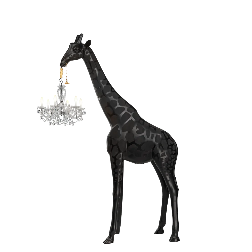 Tall Floor Lamp for Living Room Stairs | Sculpture with Crystal Chandelier | Black Giraffe Casalolalights Luxury Lamps