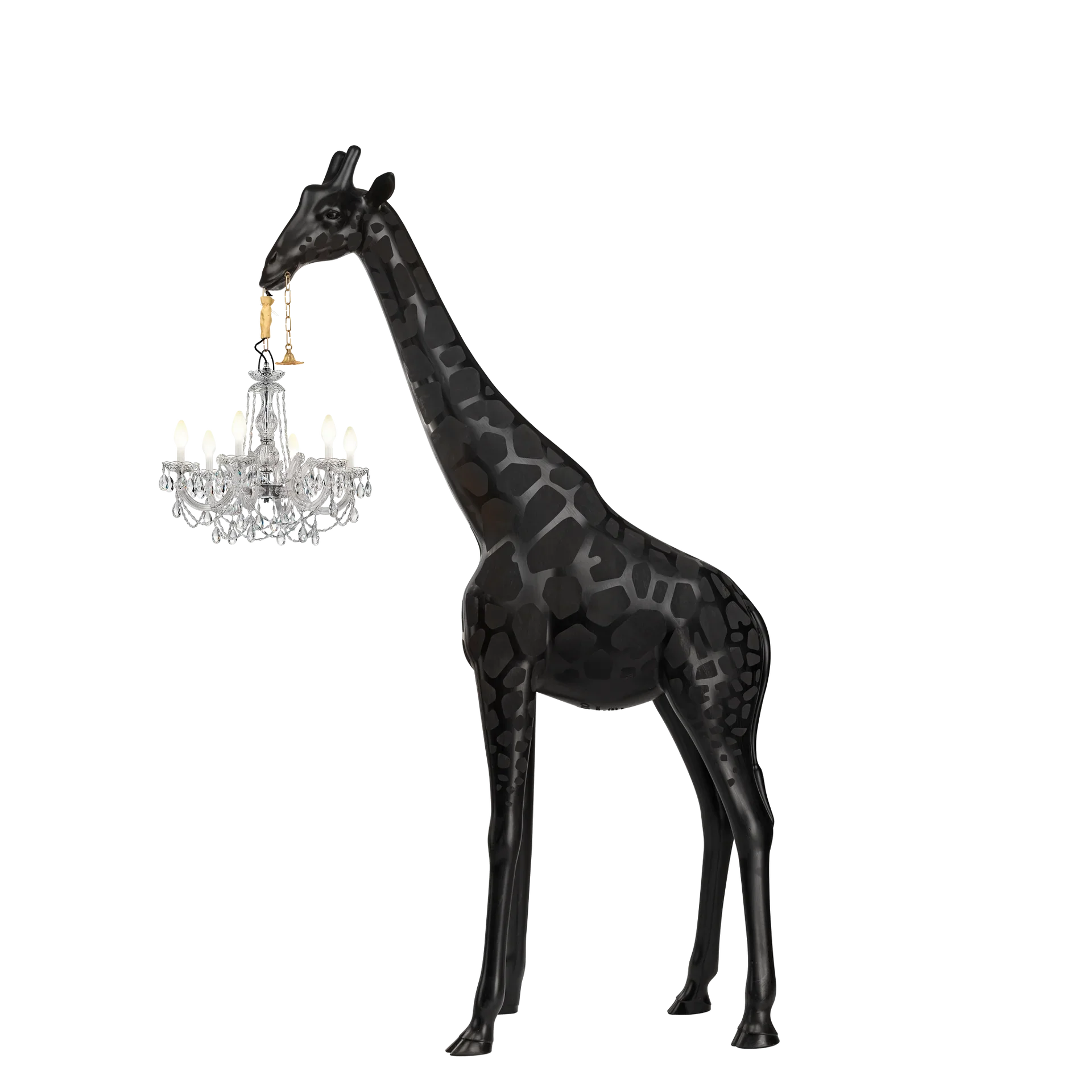 Tall Floor Lamp for Living Room Stairs | Sculpture with Crystal Chandelier | Black Giraffe