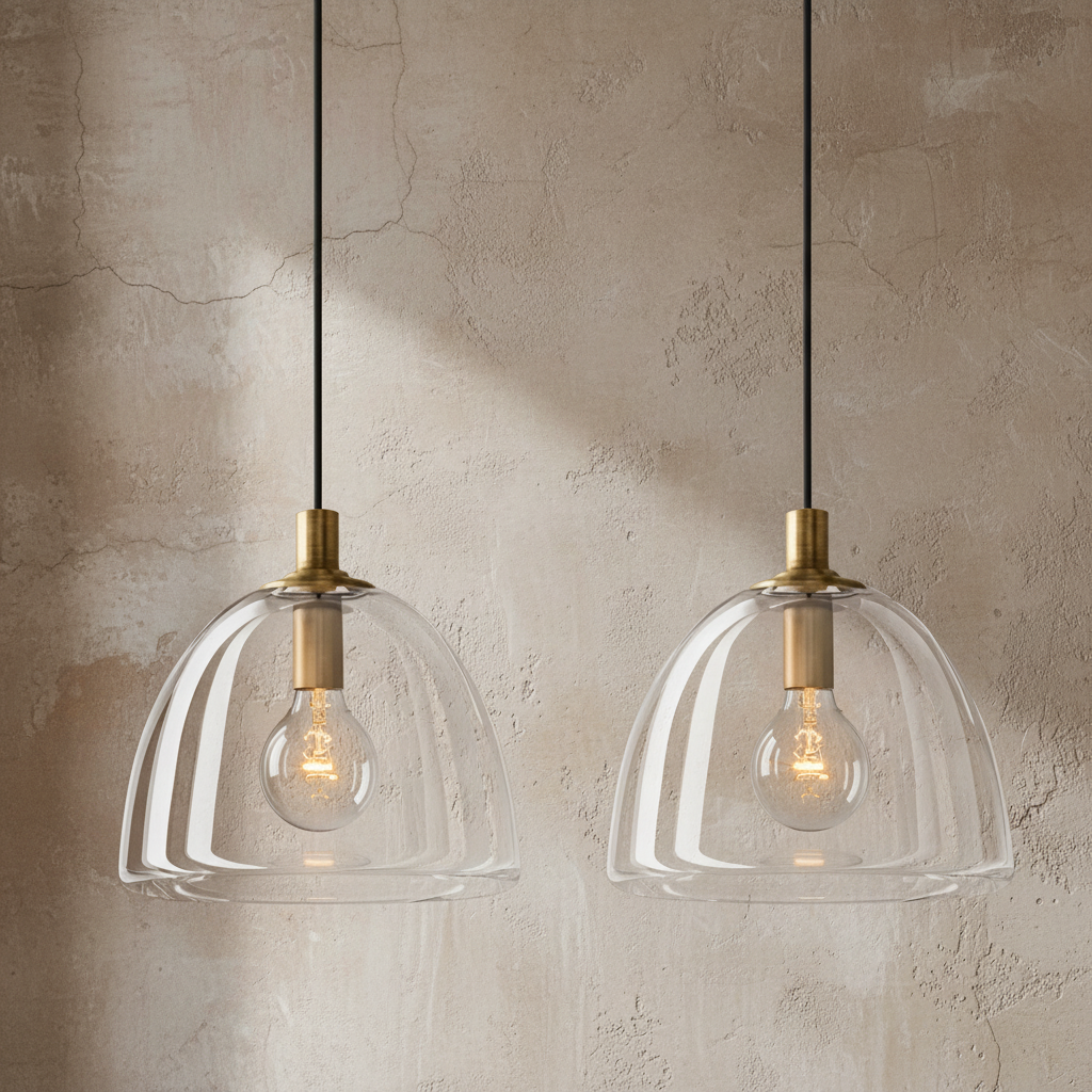 Glass Pendant Light with Brass Accents – Modern Minimalist Hanging for Kitchen Dining Room or Entryway Casalolalights