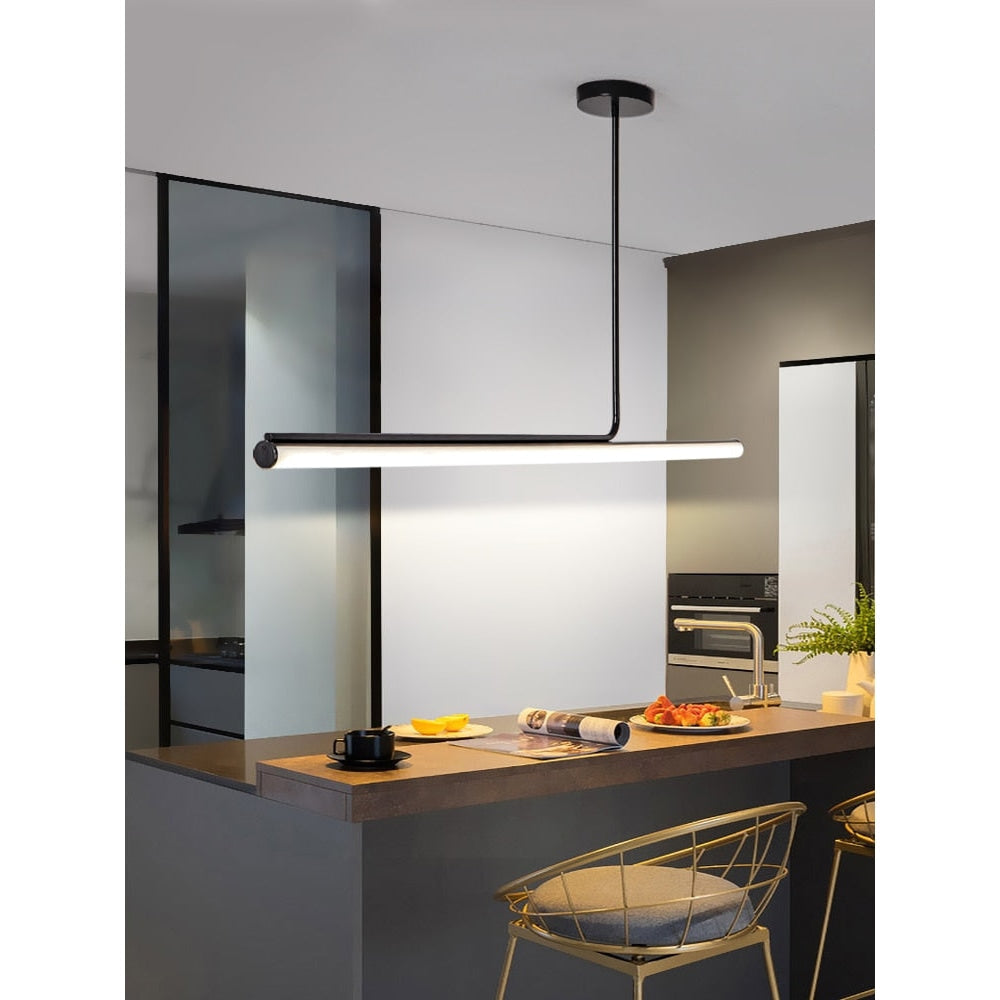 Modern Linear Pendant Lamp | Black Led Minimalist Ceiling Lamps for Kitchen Island Dining Room - Lamps