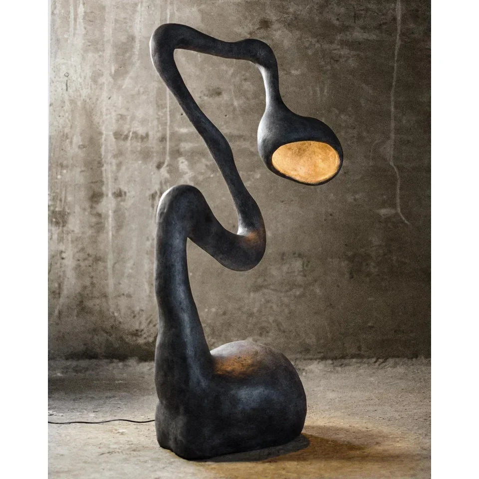 Living Room Wabi Sabi Sculptural Floor Lamp in Charcoal Textured Resin – Organic Modern Statement Lighting