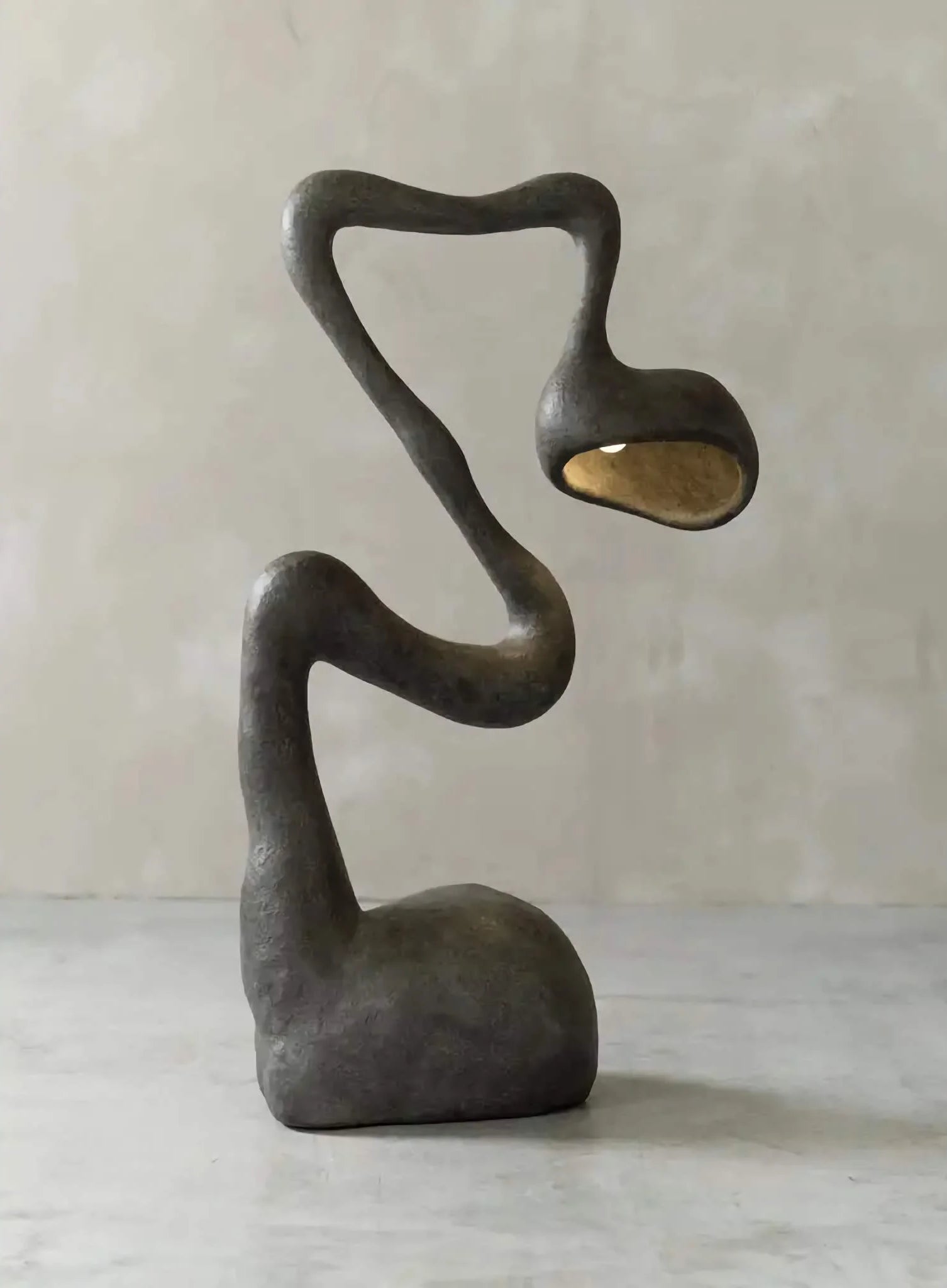 Living Room Wabi Sabi Sculptural Floor Lamp in Charcoal Textured Resin – Organic Modern Statement Lighting