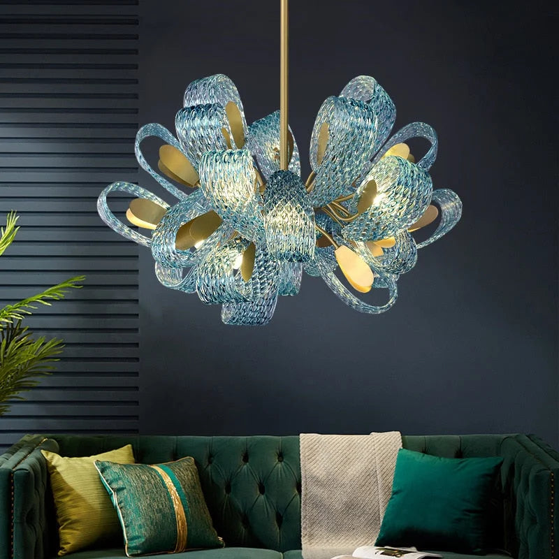 Italian Crystal Chandelier | Art Nouveau Glass and Iron Lighting for Living Dining Rooms