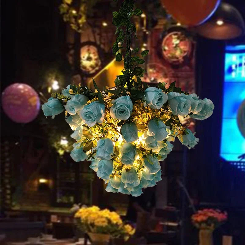 Flower Pendant Lamp | Blue Flowers Chandelier | Ceiling Light Fixture for Biophilic Design