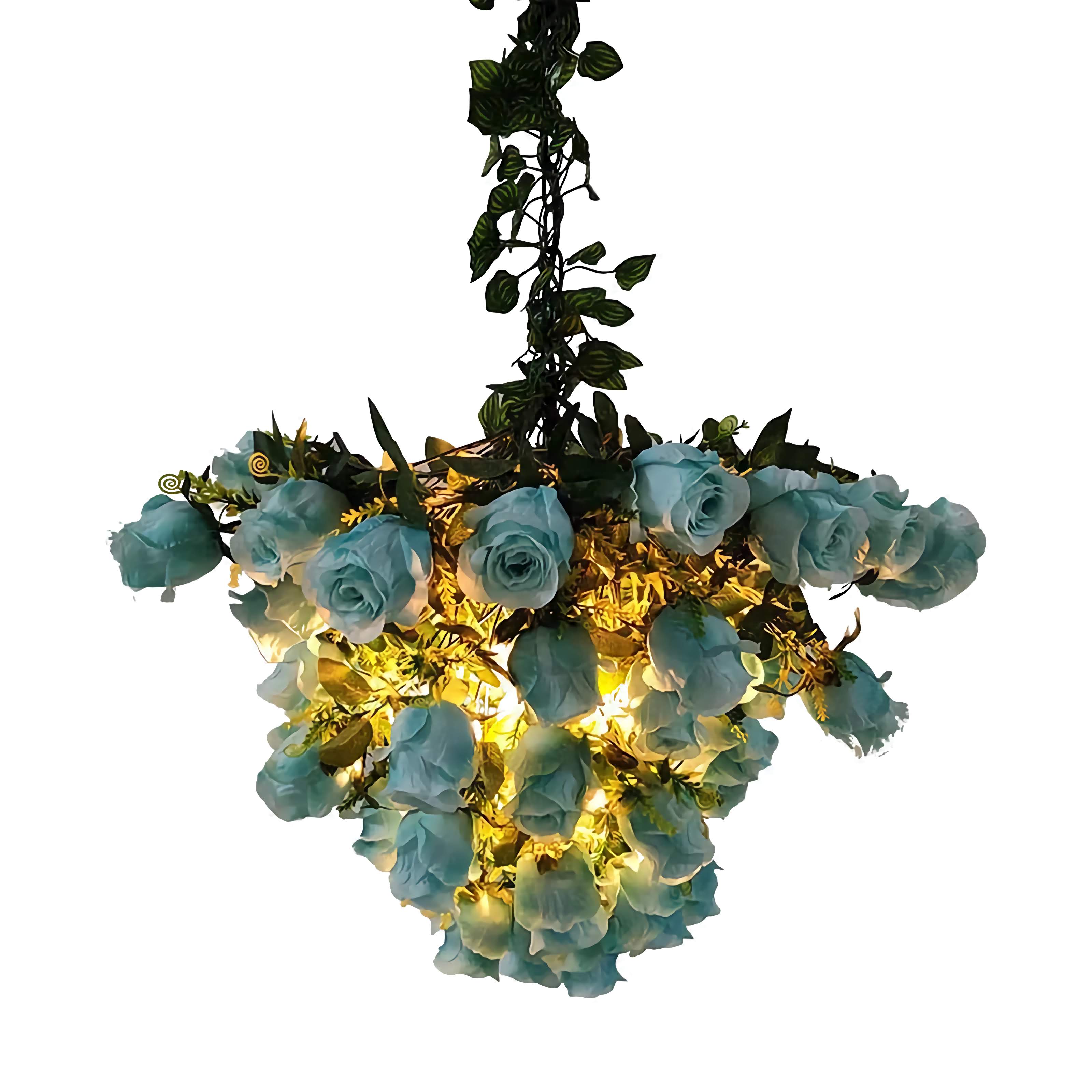 Flower Pendant Lamp | Blue Flowers Chandelier | Ceiling Light Fixture for Biophilic Design