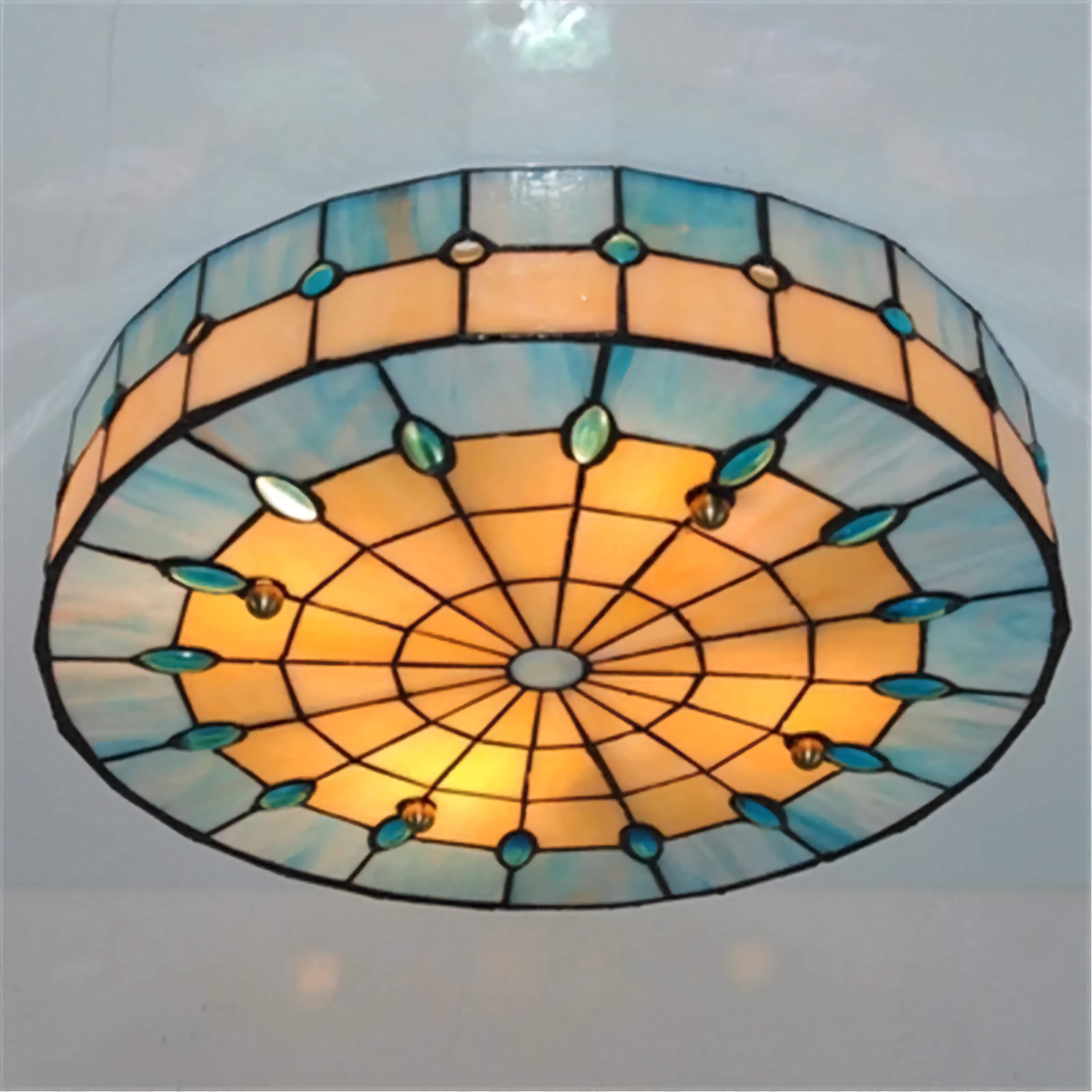 Blue Tiffany Ceiling Lamp 30-50cm | Stained-glass Art Nouveau Flush Mount Hallway Dining & Entryway Casalolalights