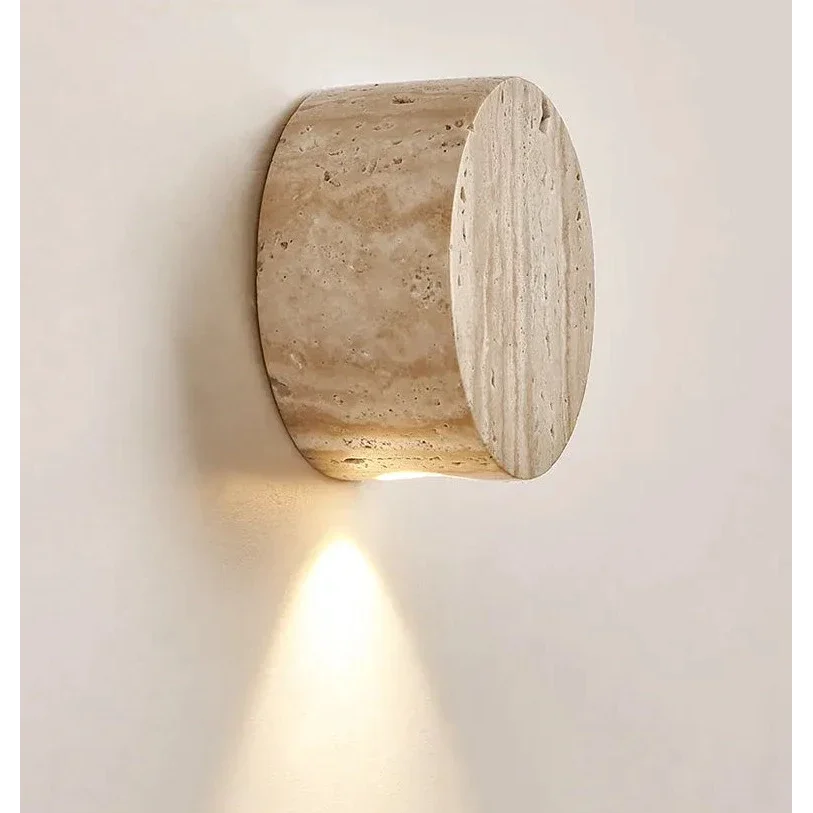 Small Genuine Travertine Cylinder Wall Sconce | 5cm Low Profile Corridor Night Light 2700k Led Casalola Lights Luxury