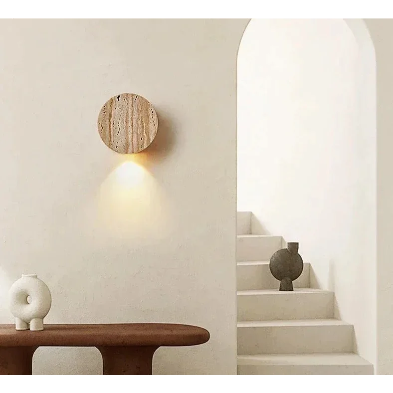 Small Genuine Travertine Cylinder Wall Sconce | 5cm Low Profile Corridor Night Light 2700k Led Casalola Lights Luxury