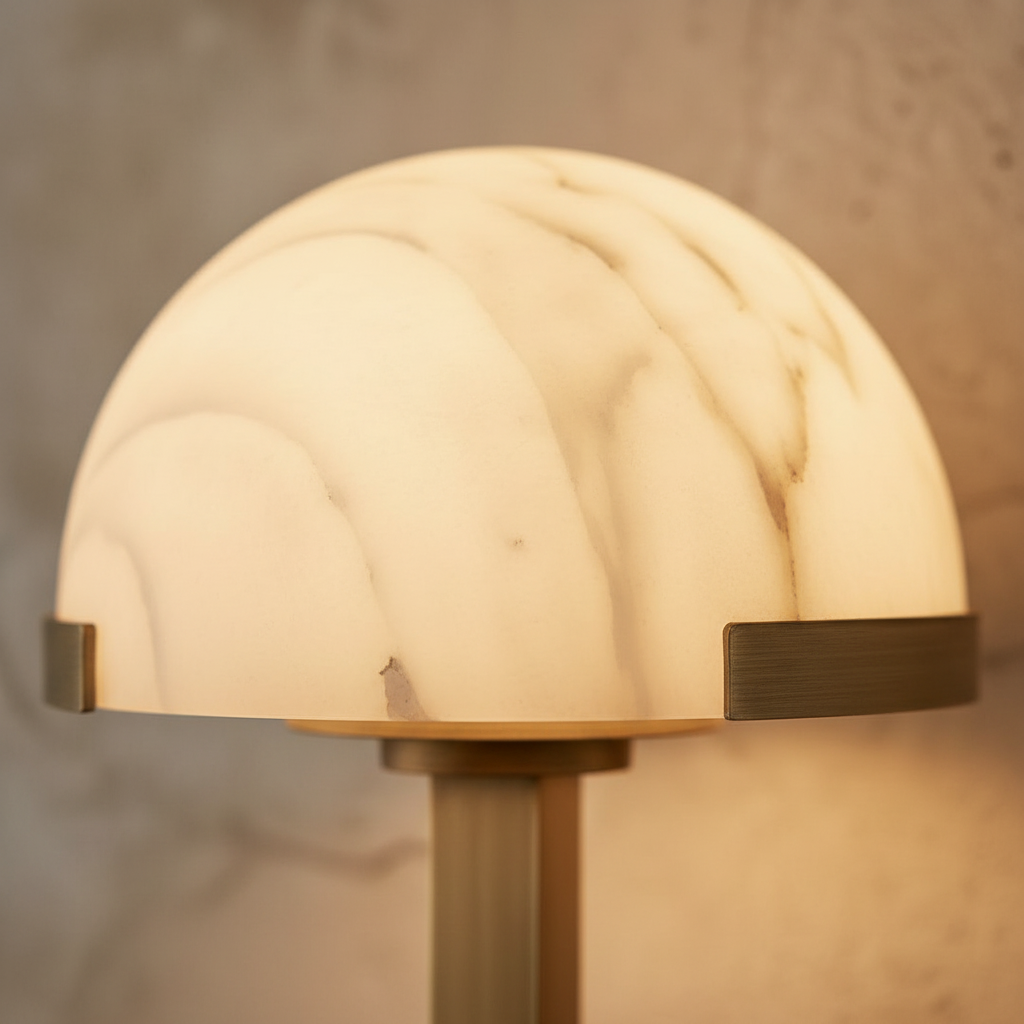 Brass and alabaster sconce in a hallway