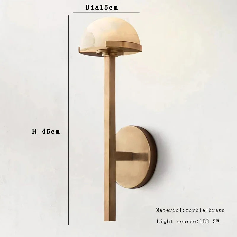 Brass and Alabaster Wall Sconce – Modern Light for Bedroom or Hallway