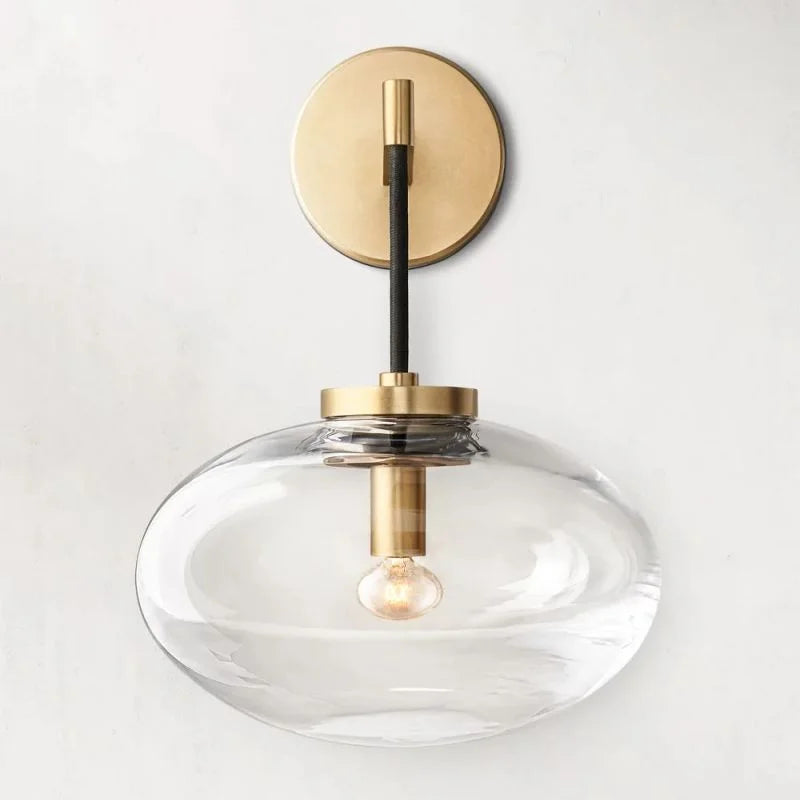 Amber Glass & Brass Wall Sconce | Living Room Mood Light Bedroom 29cm Reach Warm Glow Casalola Lights Luxury Lamps