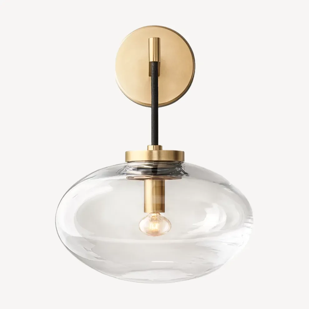 Amber Glass & Brass Wall Sconce | Living Room Mood Light Bedroom 29cm Reach Warm Glow Casalola Lights Luxury Lamps