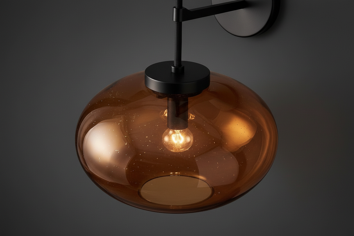 Amber Glass & Brass Wall Sconce or Black | Mid Century Living Room Bedroom Mood Light Casalola Lights Luxury Lamps