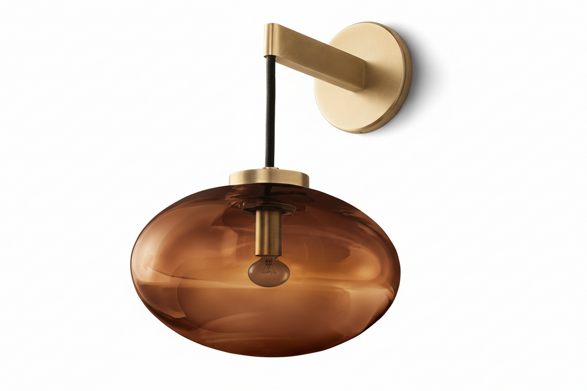 Amber Glass & Brass Wall Sconce or Black | Mid Century Living Room Bedroom Mood Light Casalola Lights Luxury Lamps