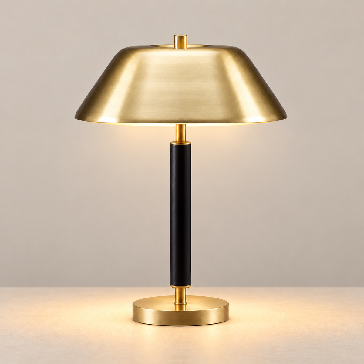 Reading Table Lamp, illuminated, on a beige background.