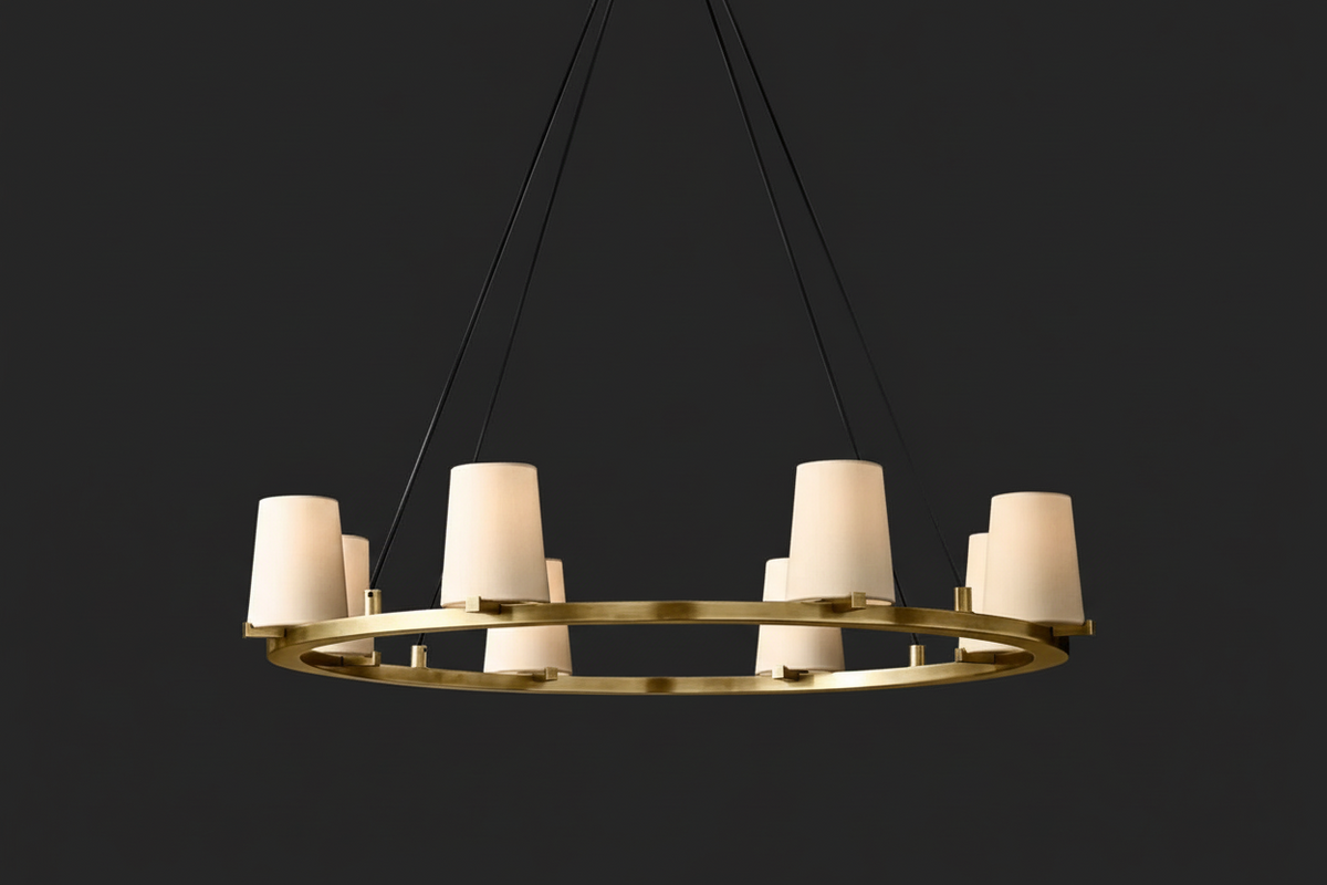 Brass Ring Chandelier with Linen Shades for Dining Room | 6 to 12 Lights 72 153 Cm (28 60 In) Wide Casalola Luxury