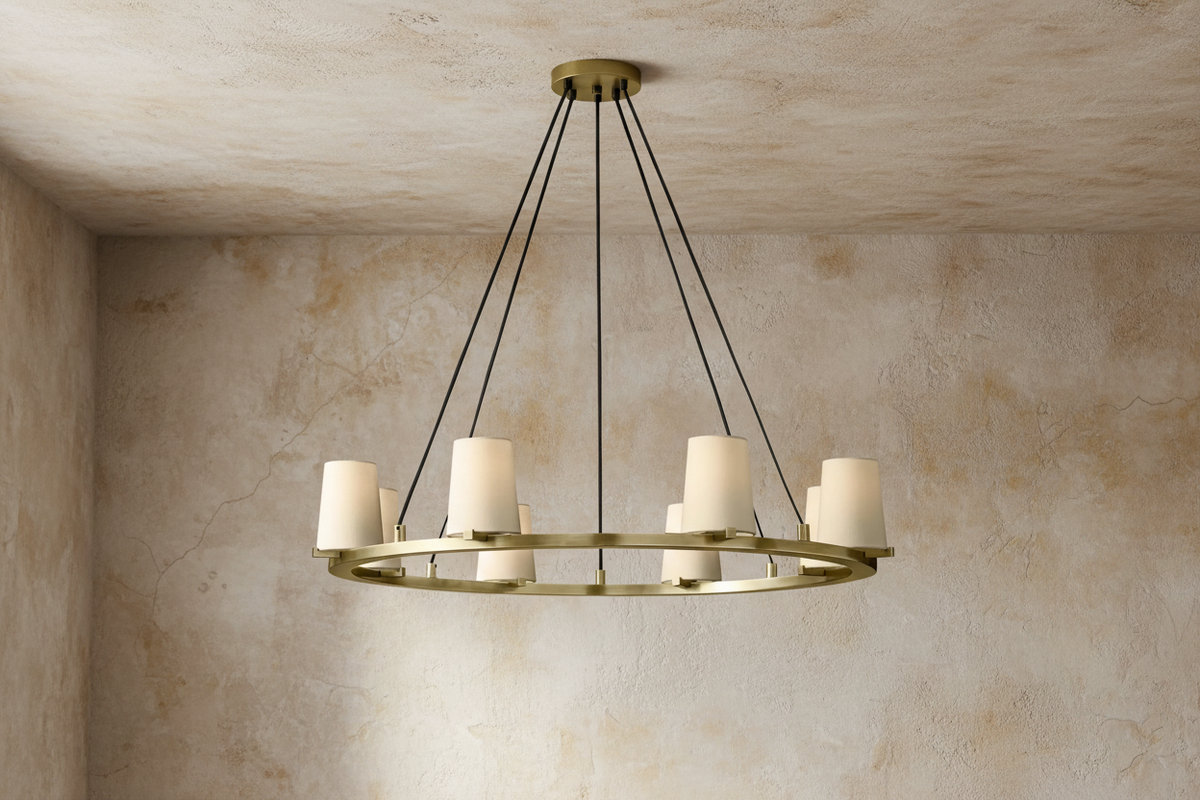 Brass or Black Steel Ring Chandelier | Fabric Shades 72cm to 153cm Modern Transitional Dining Casalolalights Luxury