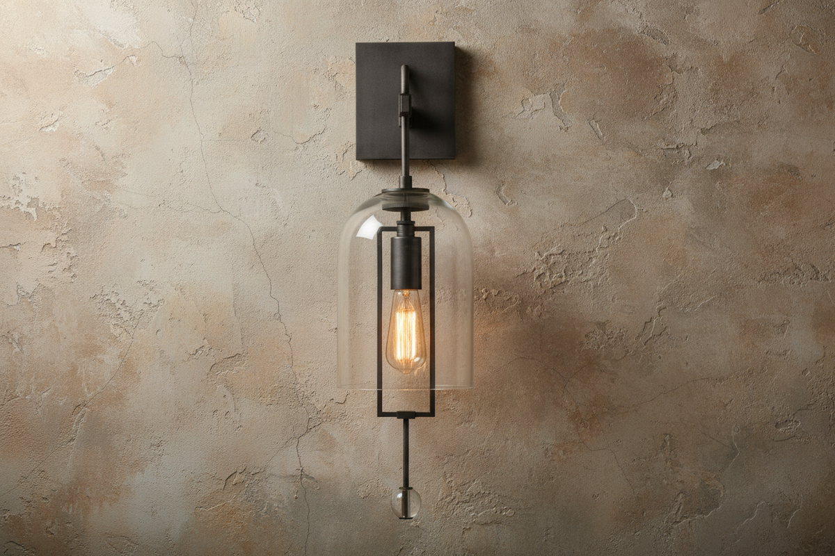 Hand Blown Glass Bell Wall Sconce Brass or Black | Tall Hallway Pair Doorway Light 59cm Warm Filament Casalola Lights