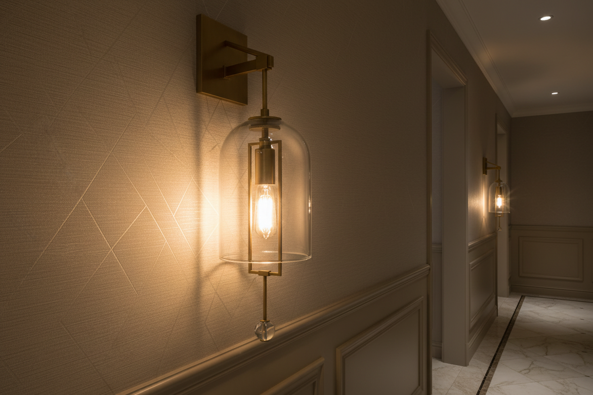 Hand Blown Glass Bell Wall Sconce Brass or Black | Tall Hallway Pair Doorway Light 59cm Warm Filament Casalola Lights