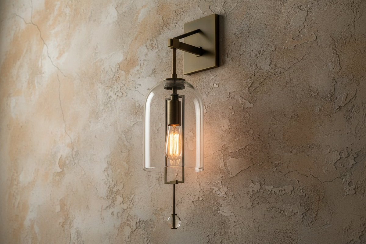 Hand Blown Glass Bell Wall Sconce Brass or Black | Tall Hallway Pair Doorway Light 59cm Warm Filament Casalola Lights