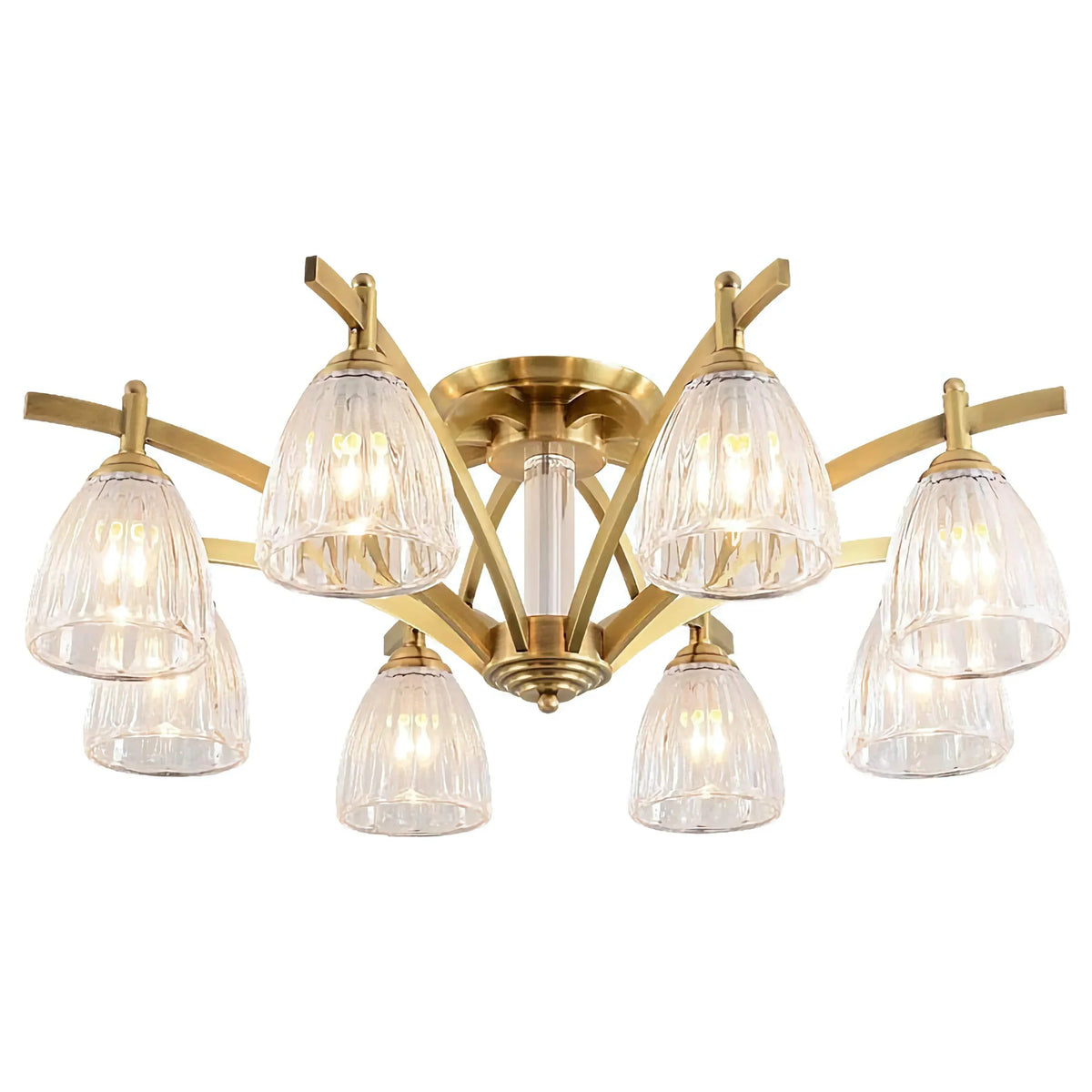 Fluted Glass Semi Flush Mount Ceiling Light for Living Room | Solid Brass 24 to 39 Inch 3 10 Lights Casalola Luxury