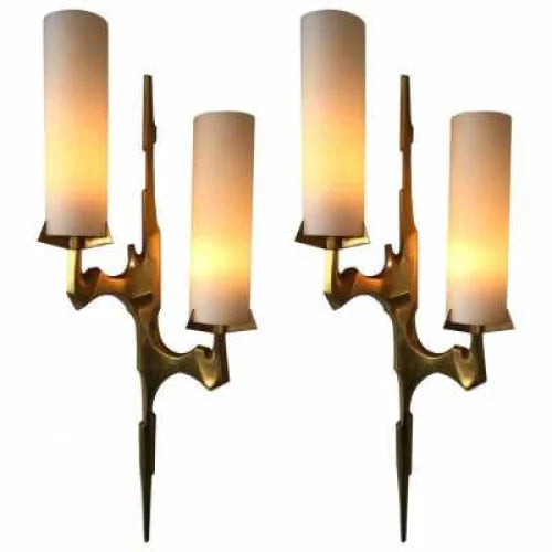Brass & Thick Glass Low Profile Wall Sconce | Staircase Corridor Light Vanity Pair Casalola Lights Luxury Lamps