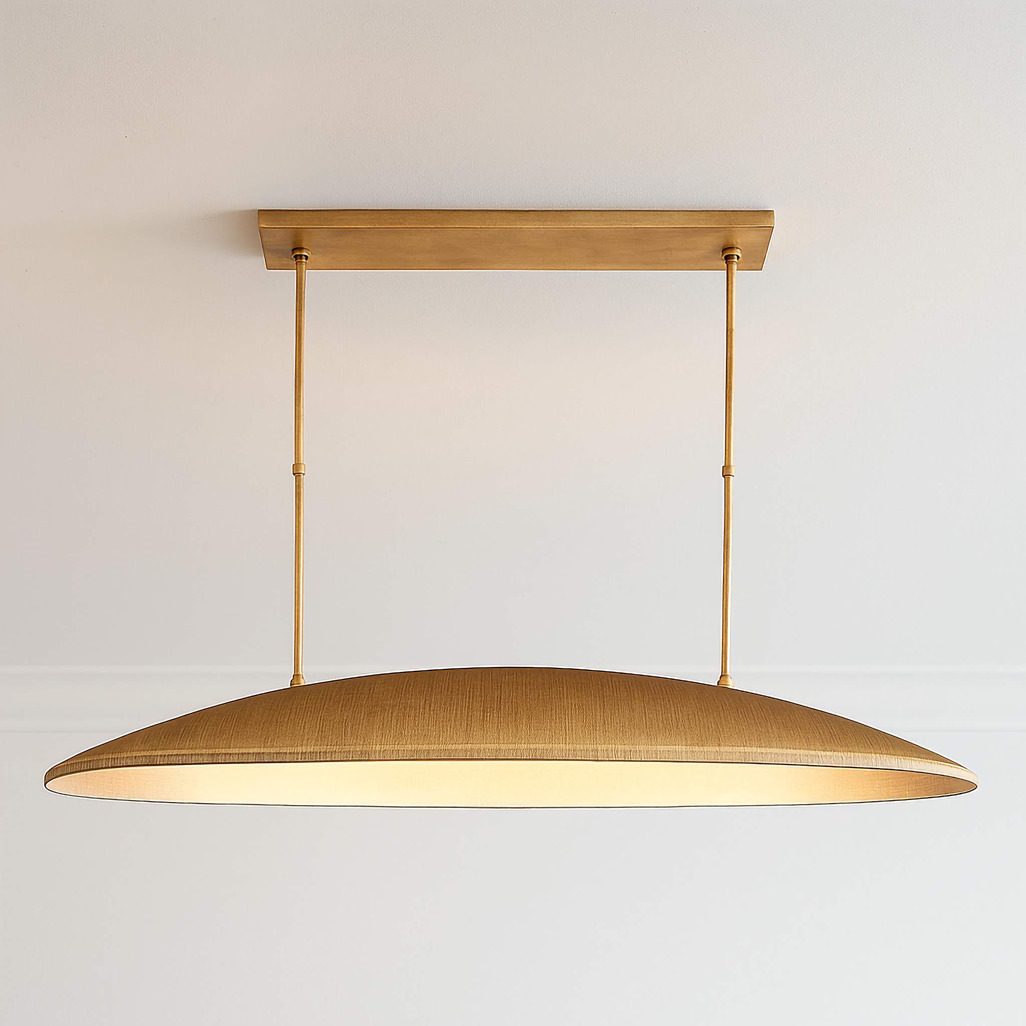 Solid Brass Linear Pendant Light | Modern Minimalist Island Lighting | Elongated Dome Silhouette | Casalola Lights