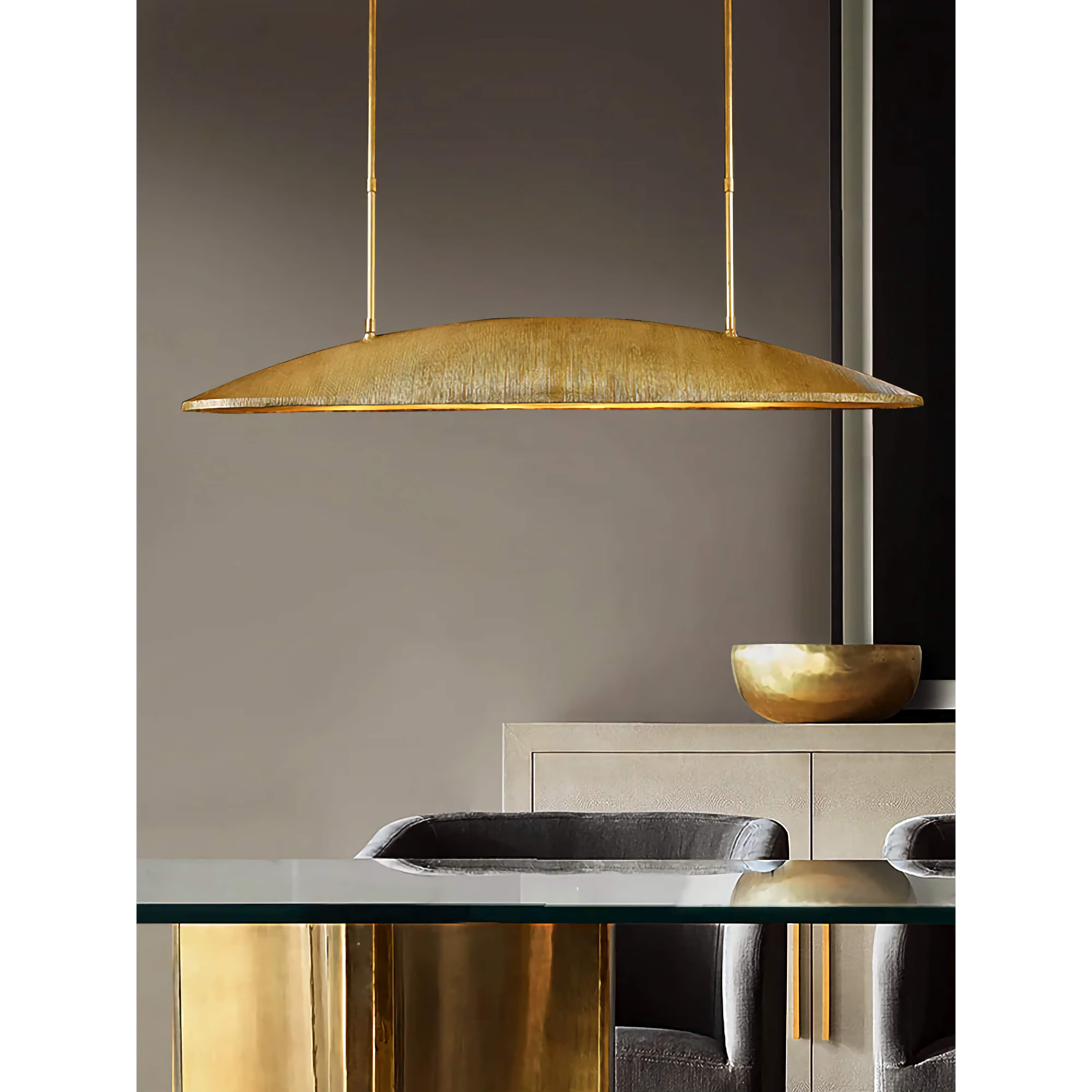 Solid Brass Linear Pendant Light | Modern Minimalist Island Lighting | Elongated Dome Silhouette | Casalola Lights