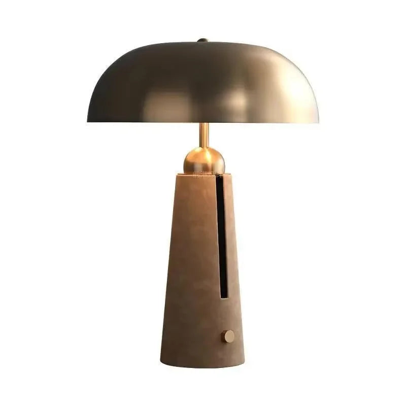 Gold Brass and Leather Table Lamp for Bedroom Office Desk | Dome Shade Mid Century Dimmable Option Casalola Lights