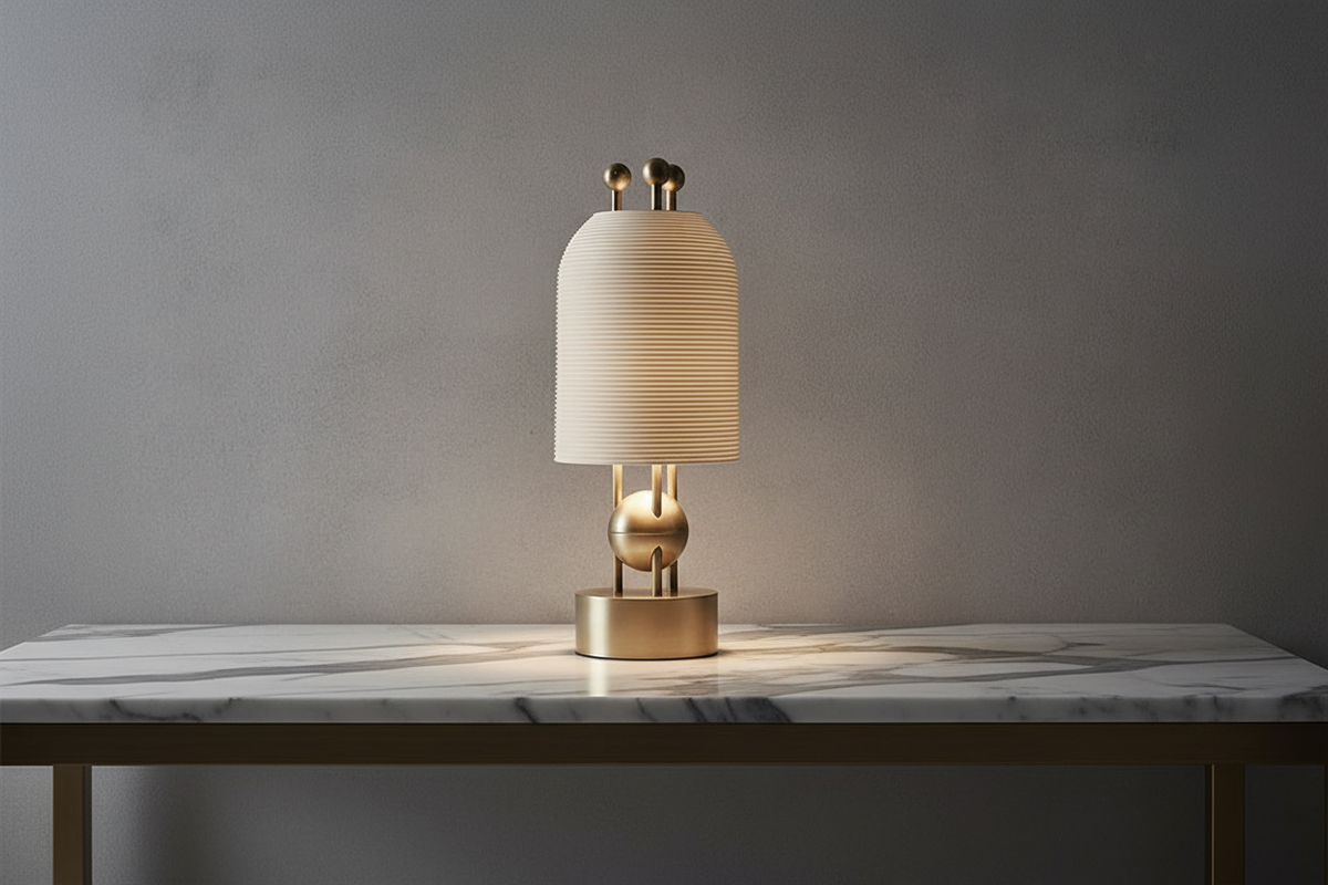 Brass Sculptural Table Lamp for Living Room and Library | Ribbed Dome Shade Modern 70 Cm Casalola Lights Luxury Lamps