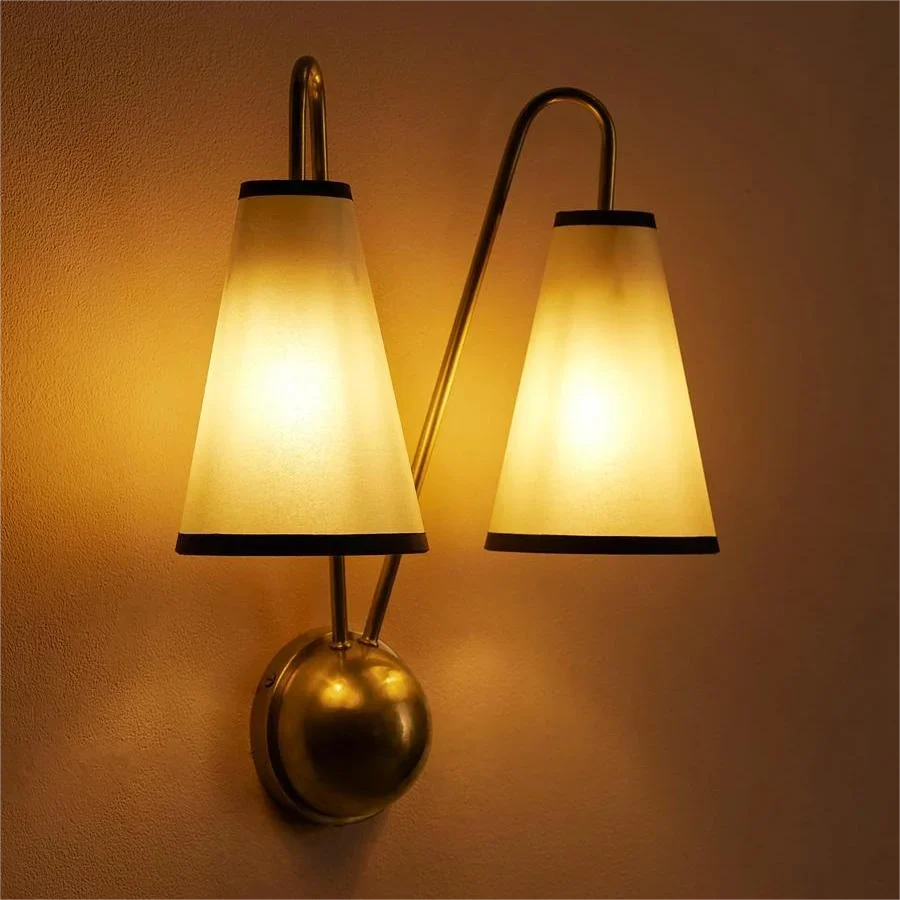 Double Arm Brass Wall Sconce Fabric Shades | Bedside Reading Light Plug in Option or Black Casalola Lights Luxury Lamps