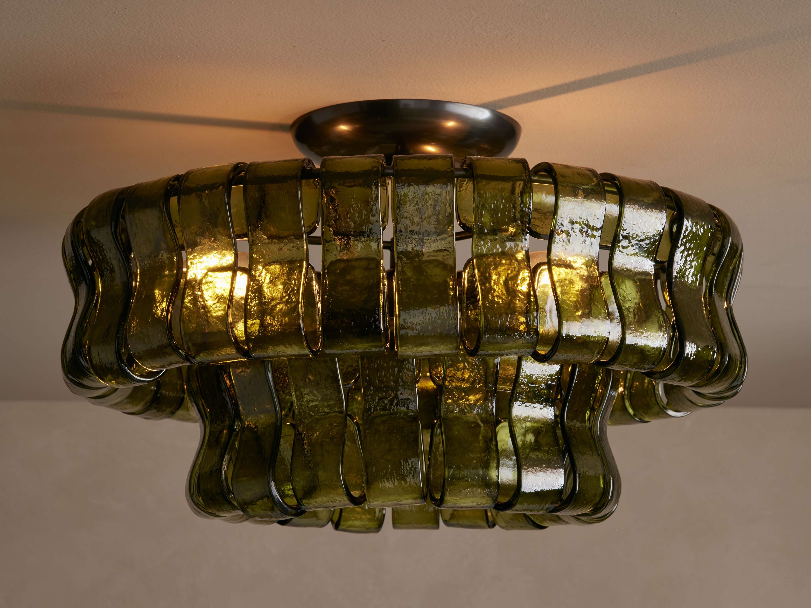 Textured Curved Glass Panel Semi Flush Mount in Brass or Bronze Low Ceiling Dining Living Room Light Casalolalights