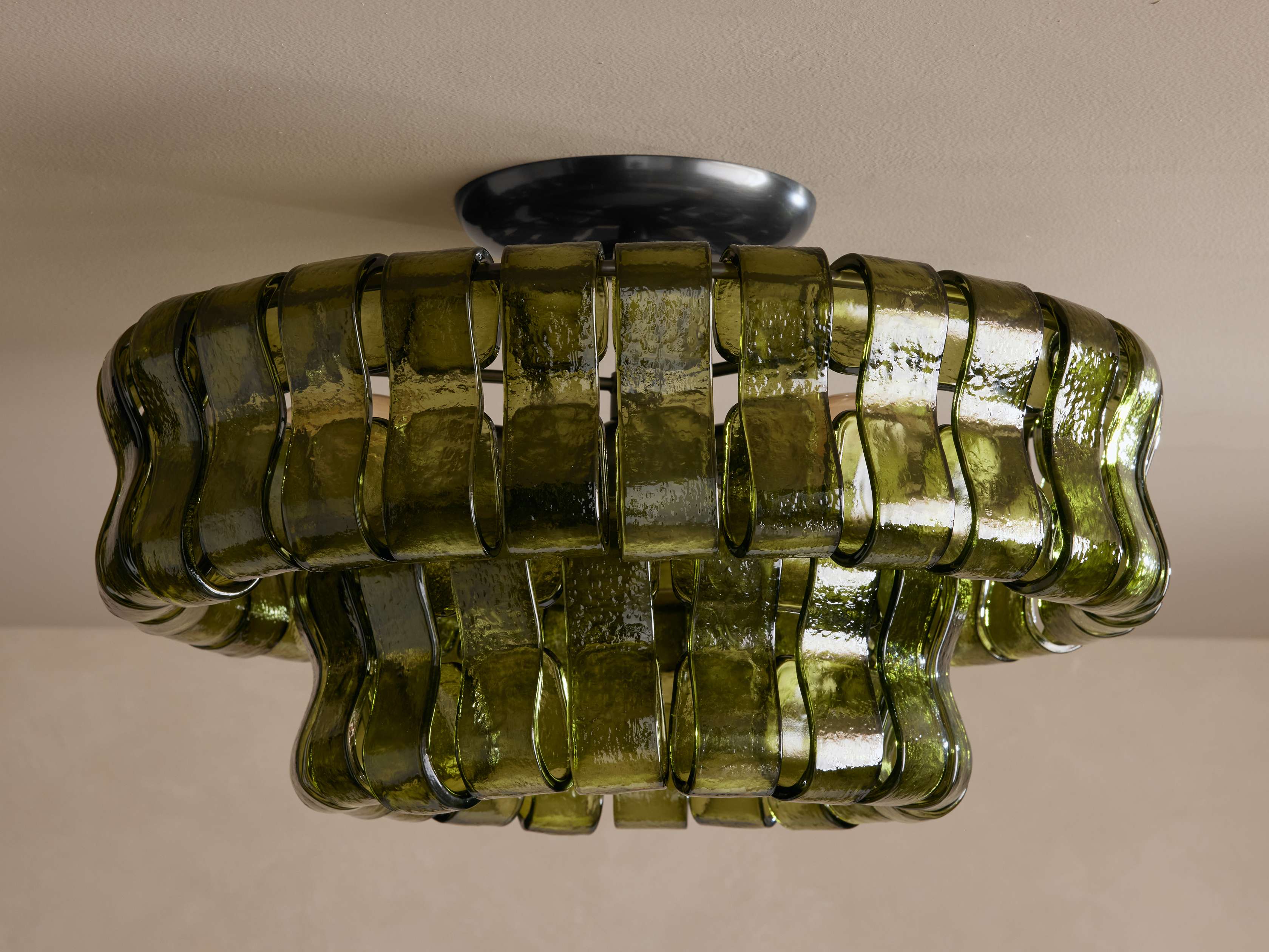 Textured Curved Glass Panel Semi Flush Mount in Brass or Bronze Low Ceiling Dining Living Room Light Casalolalights