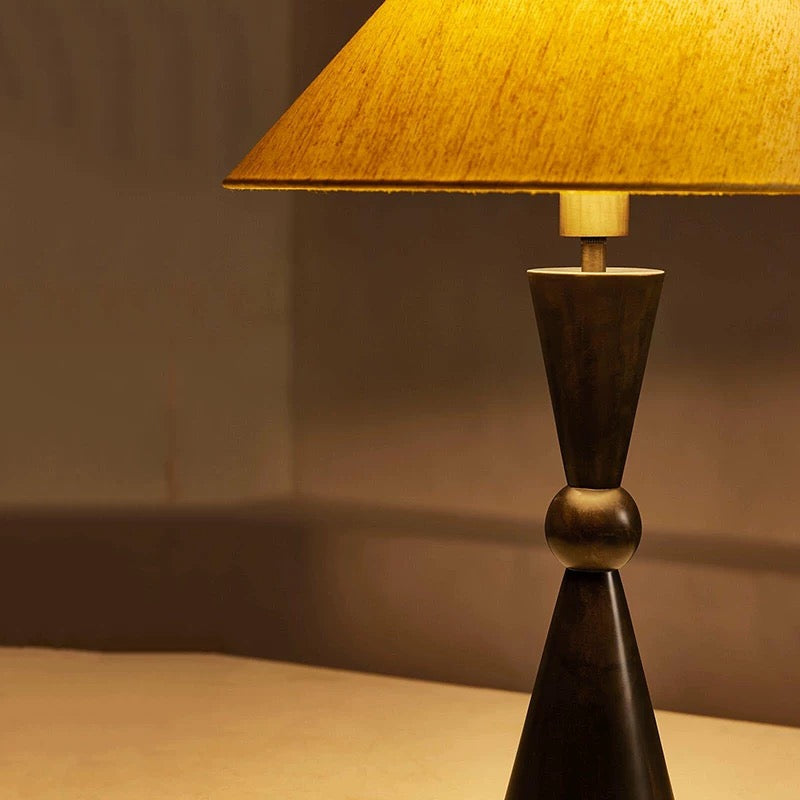 Bronze Table Lamp for Bedroom and Living Room | Geometric Base Linen Shade Art Deco Dimmable Option Casalola Lights