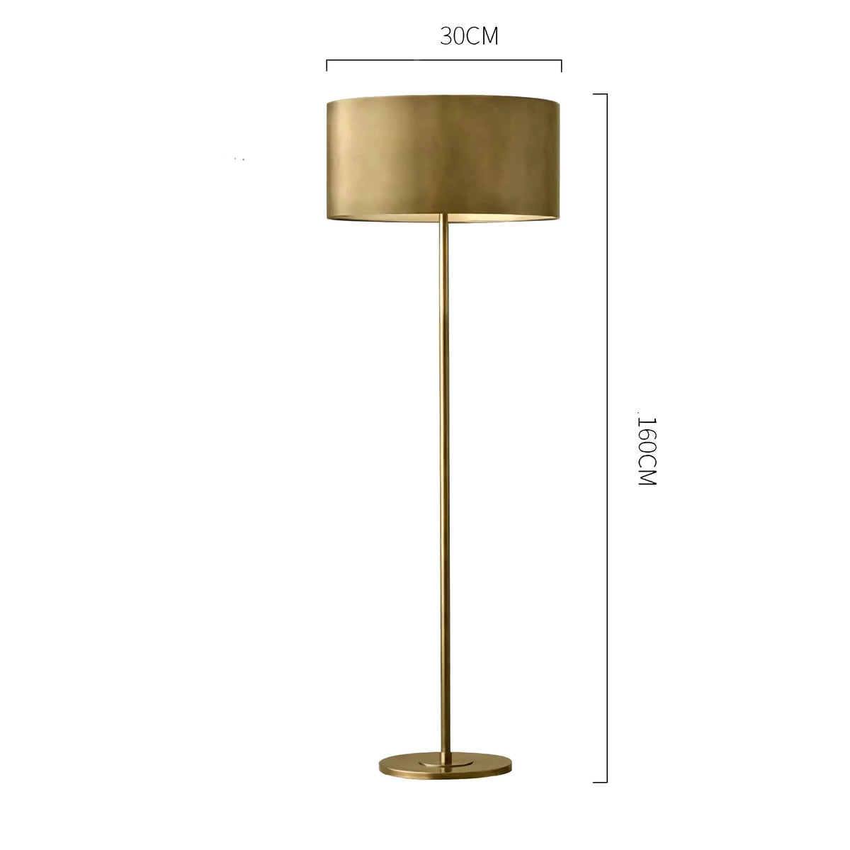 Brushed Brass Floor Lamp Drum Shade | Reading Chair Light E26/e27 Dimmable Option Slim Profile Casalola Lights Luxury