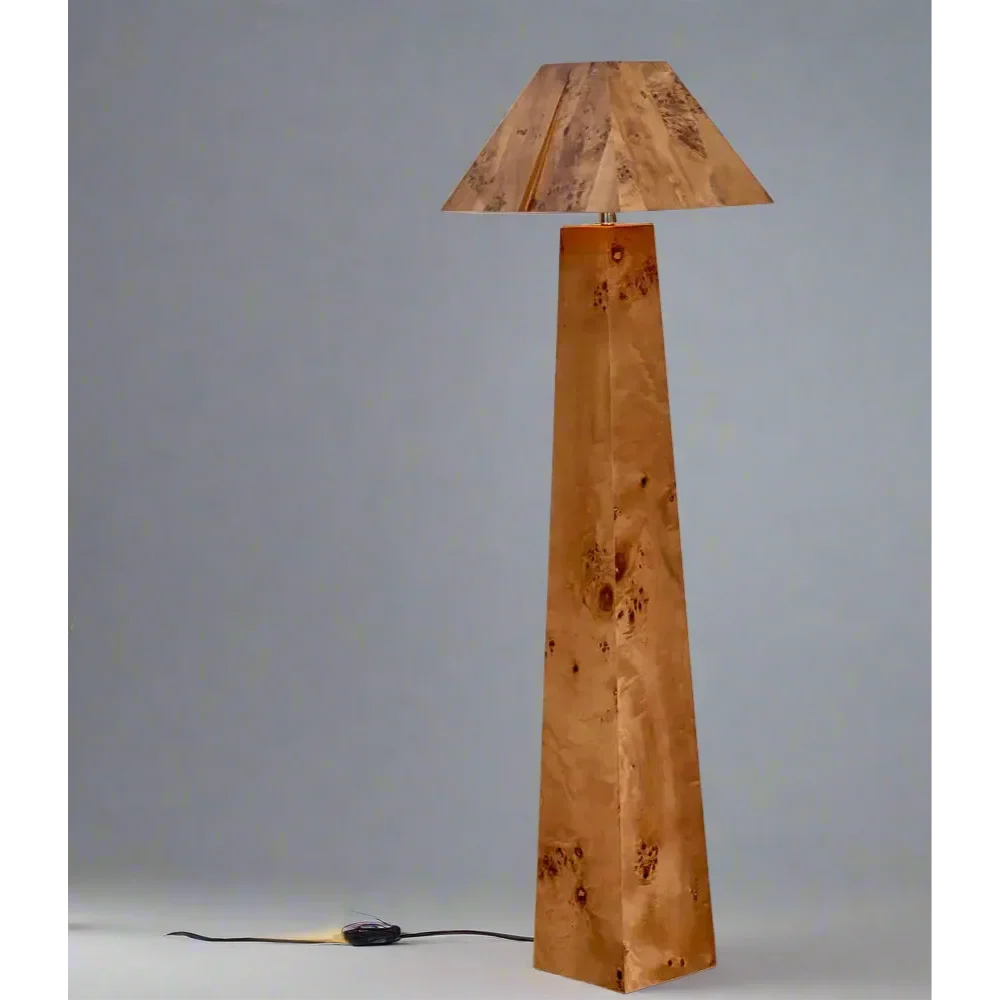 Burl Wood Column Floor Lamp Angular Shade | Bedside or Sofa Light E26/e27 Dimmable Option Japandi Casalola Lights