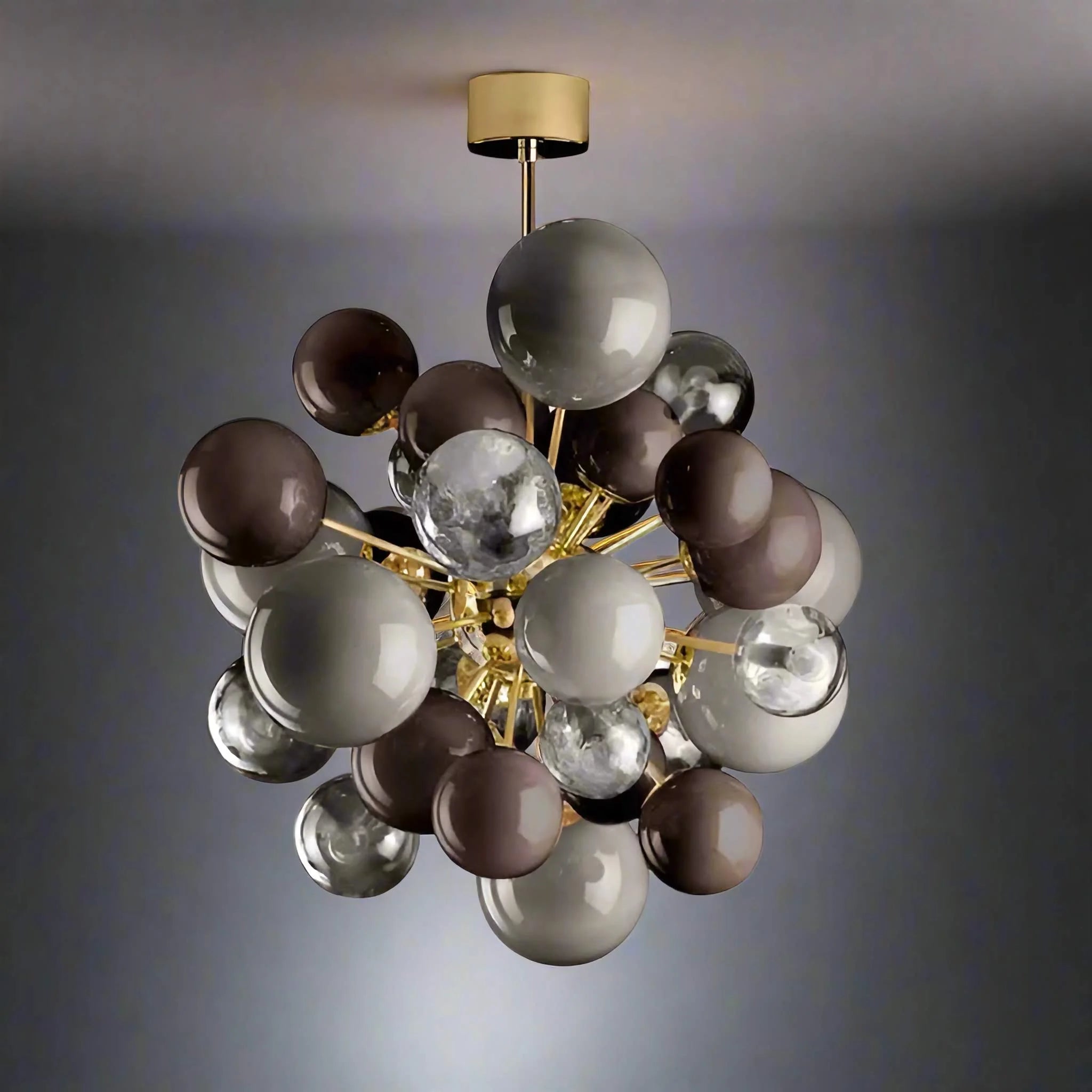 Grey Murano Glass Globe Chandelier in Gold Iron | Luxury Modern Ceiling Light for Bedroom & Living Room Casalolalights