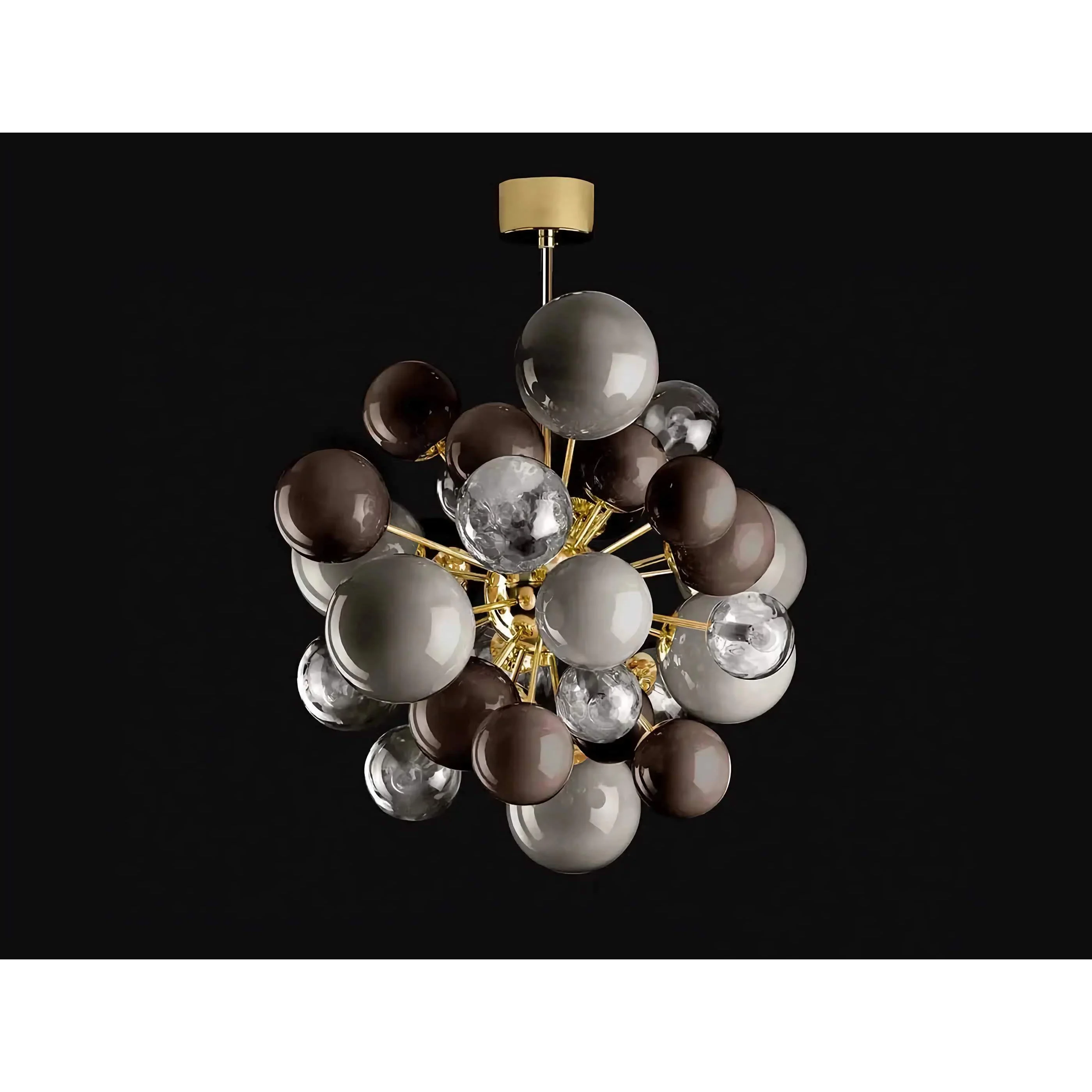 Grey globe chandelier with gold iron frame