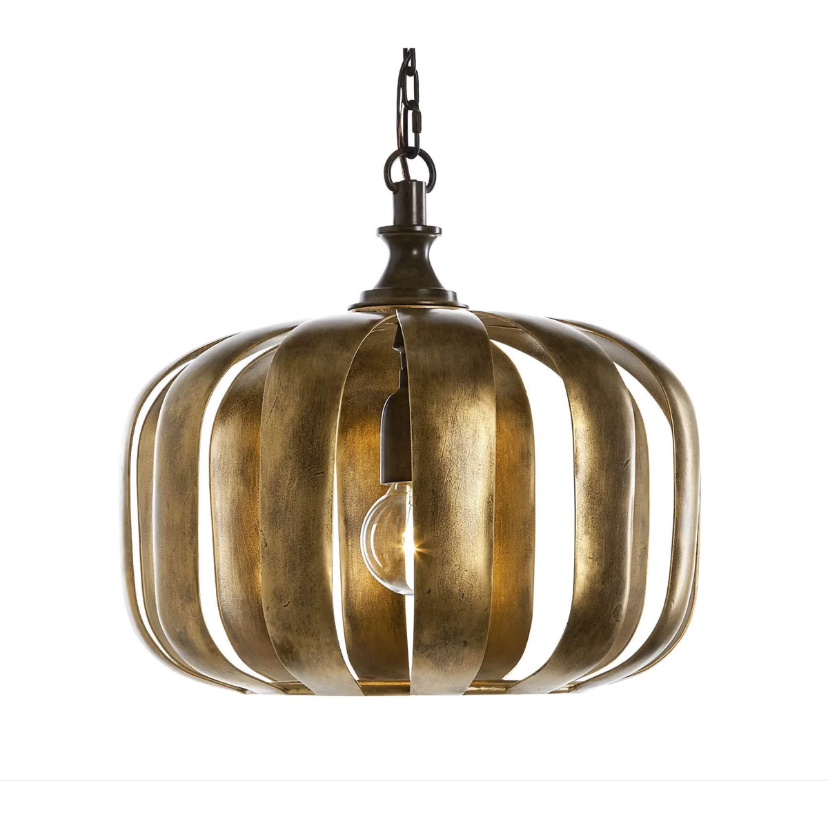 Antique Gold Cage Pendant Light for Kitchen Island or Foyer | Iron 43 Cm (16.9 In) Wide Single E26 Bulb Casalola Lights