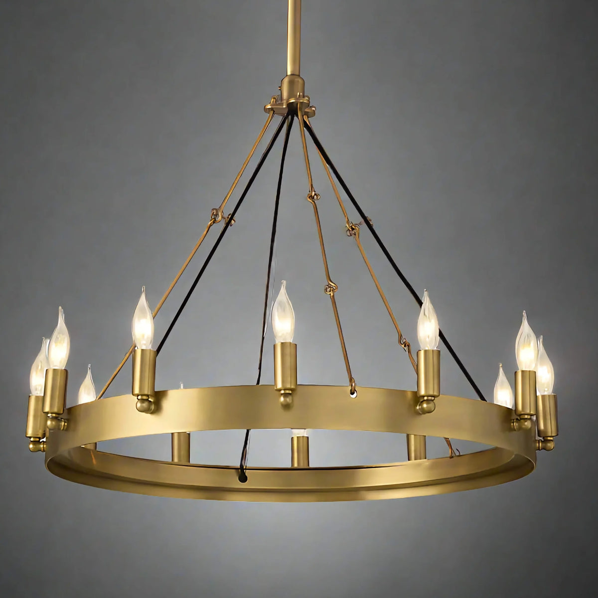 Brass Candle Ring Chandelier for Dining Room | Antique Finish 12 18 26 or 34 Lights E14 Casalola Luxury Lamps Interior
